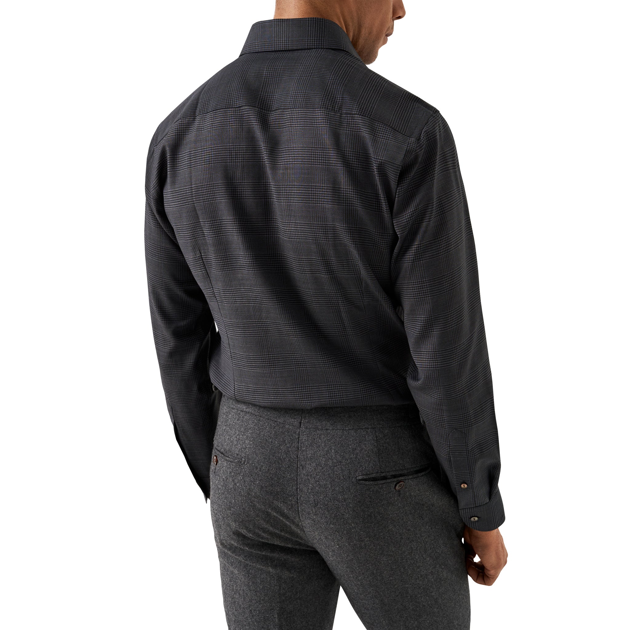 Dark Navy & Gray Check Merino Wool Contemporary Fit Shirt - ETON - Image 5