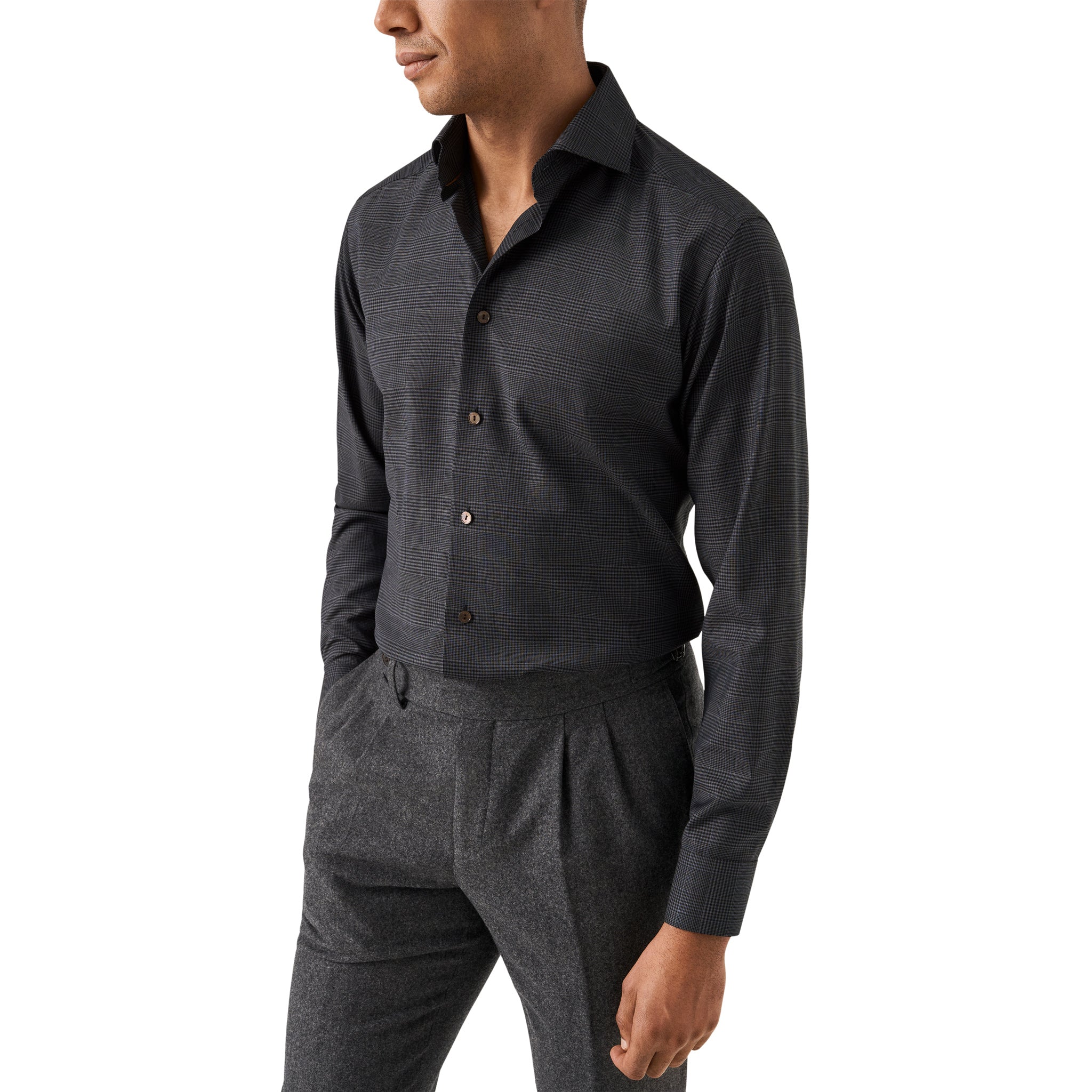 Dark Gray Check Merino Wool Slim Fit Shirt - ETON - Image 3