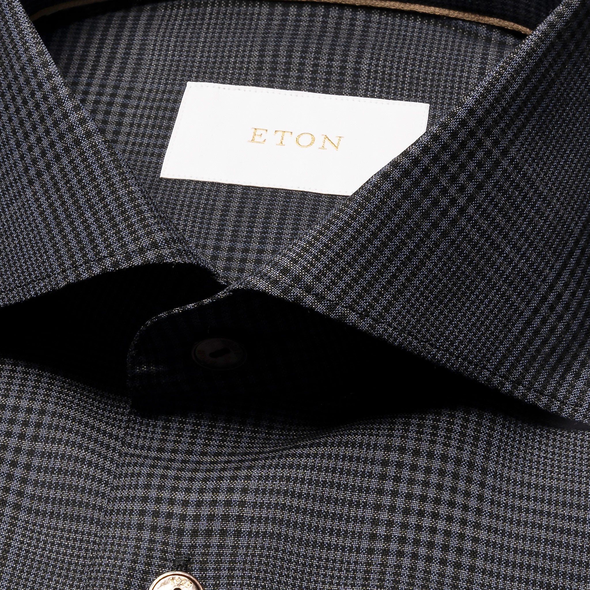 Dark Gray Check Merino Wool Slim Fit Shirt - ETON - Image 8