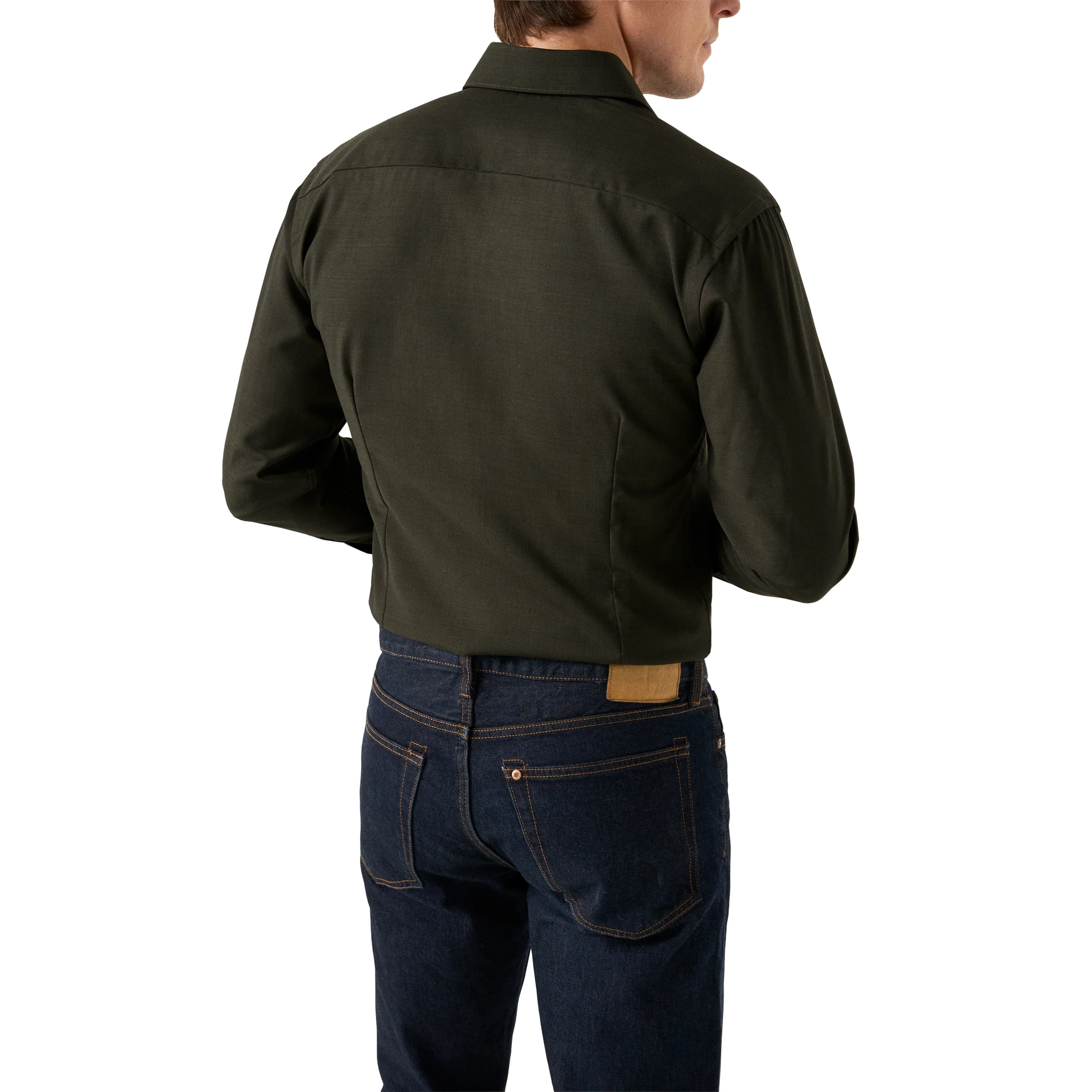 Dark Green Solid Merino Wool Slim Fit Shirt - ETON - Image 5