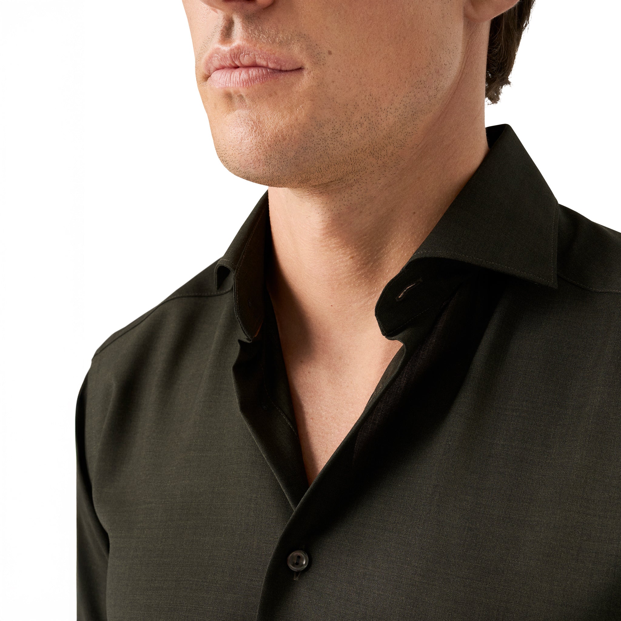 Dark Green Solid Merino Wool Slim Fit Shirt - ETON - Image 7