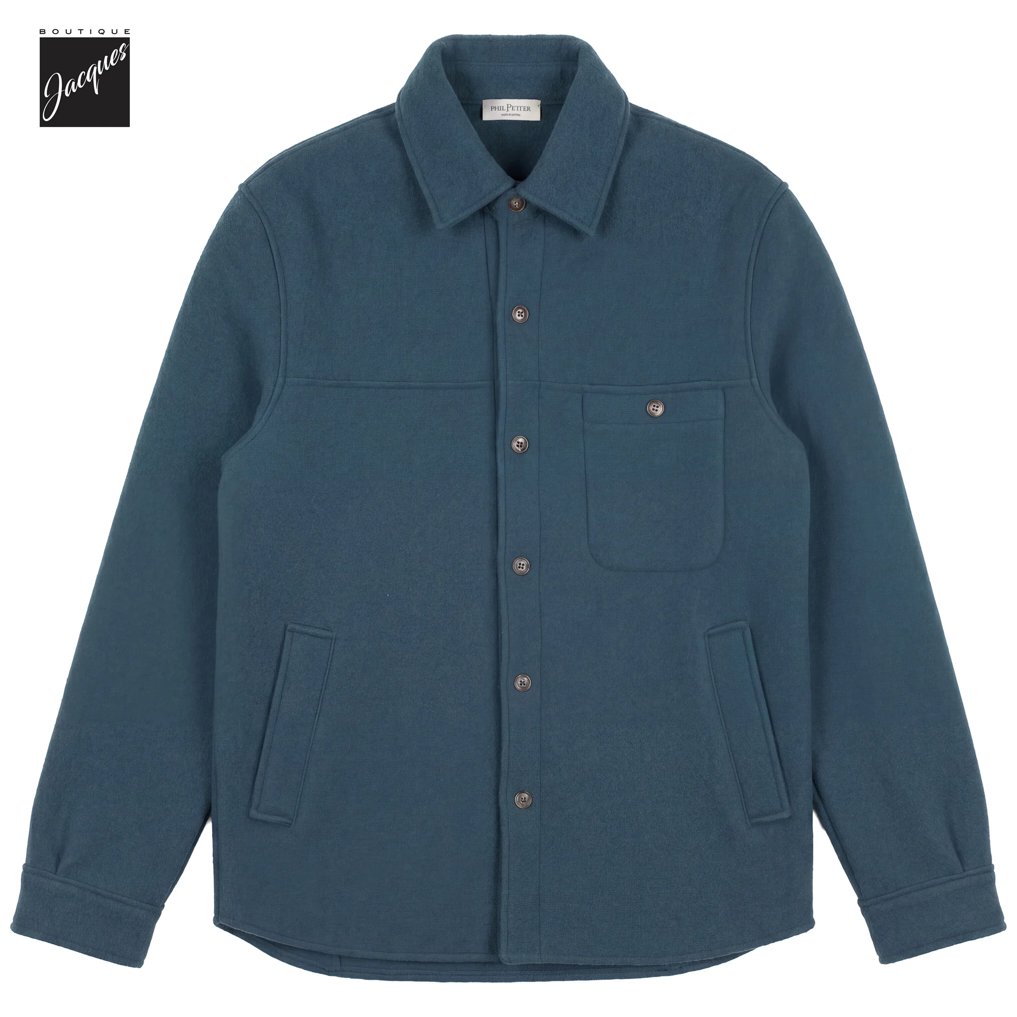 Dark Teal Green Boiled Wool Laser Cut Overshirt - Phil Petter