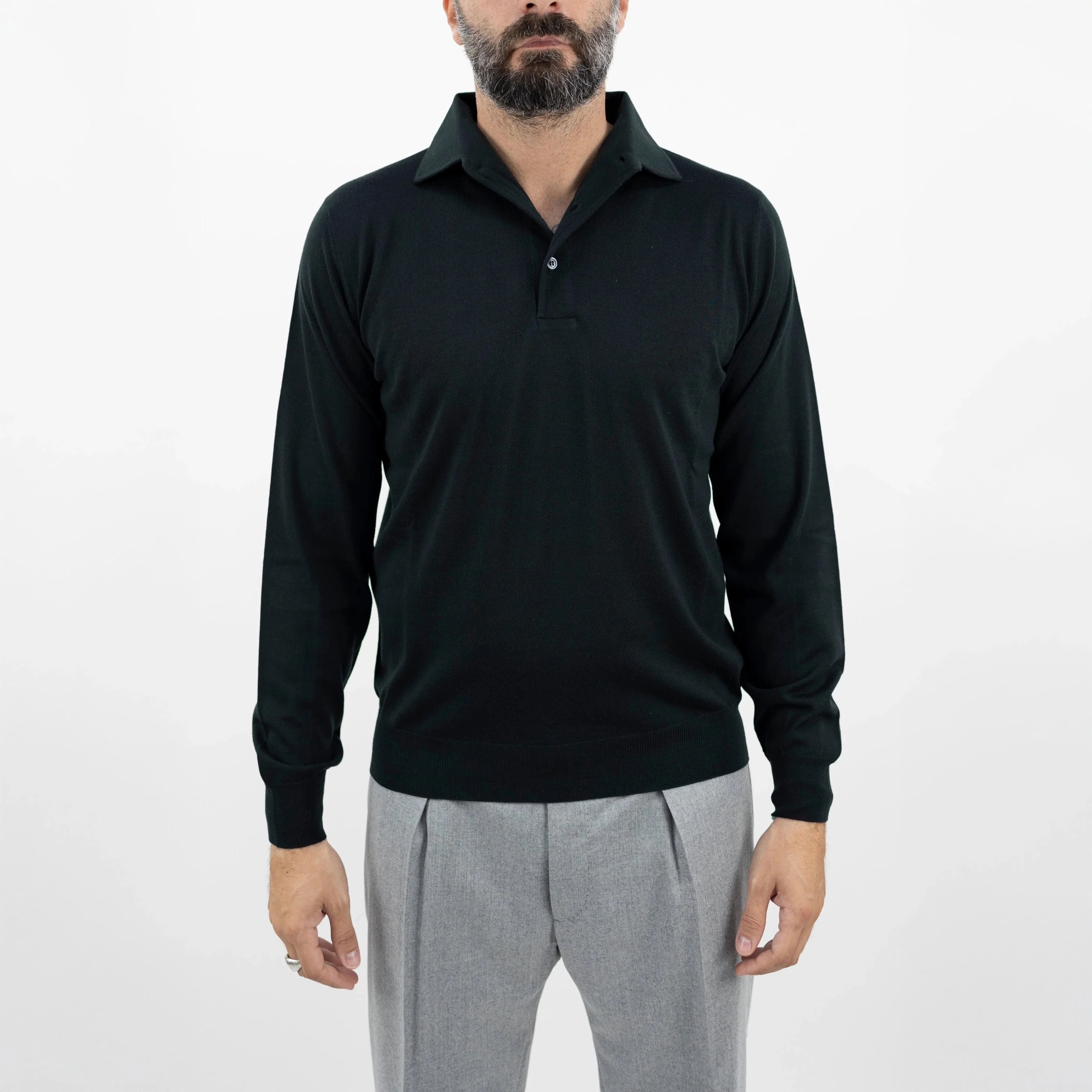 Deep Green Royal Merino Wool Polo Shirt - FILIPPO DE LAURENTIIS - Image 2