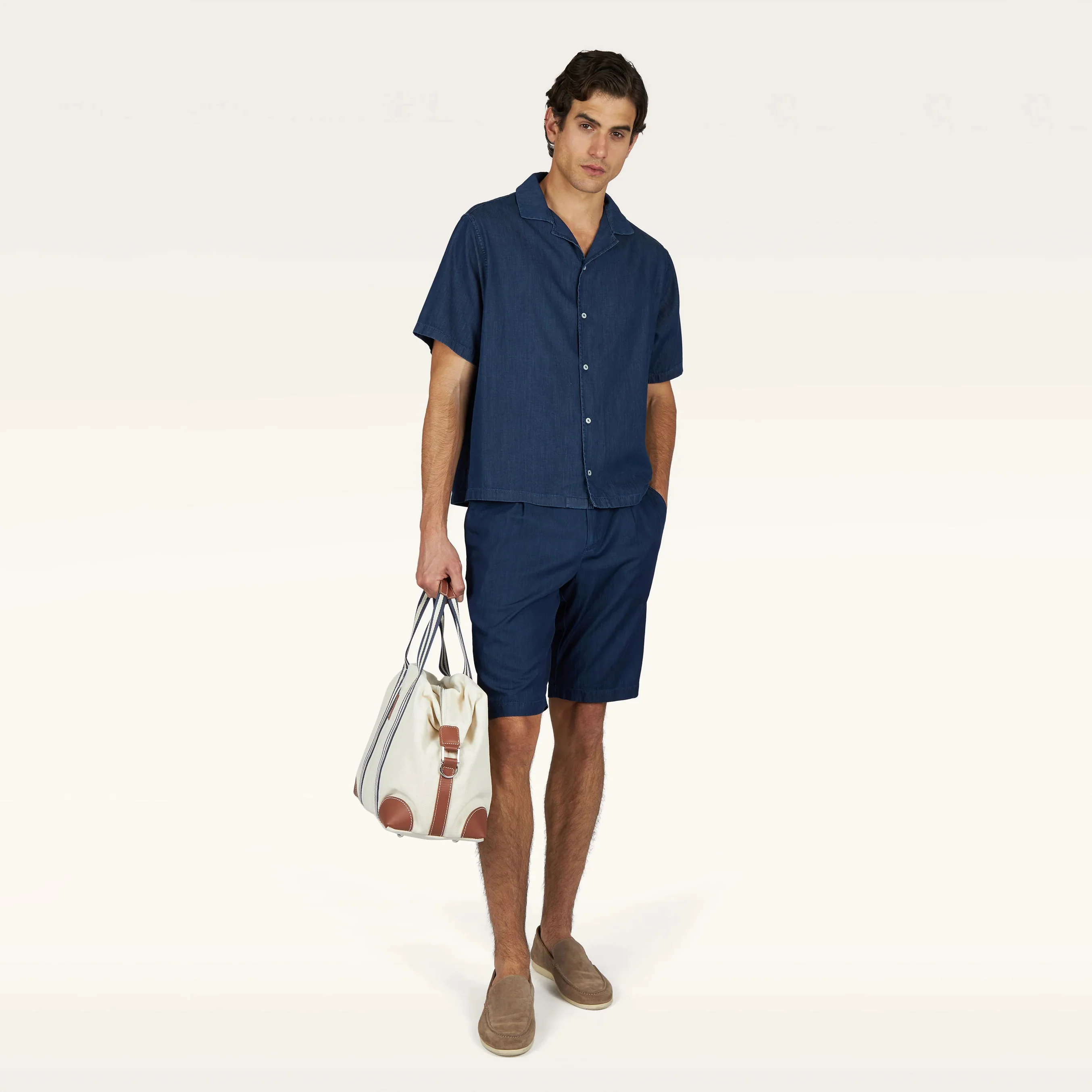 Denim Blue Lightweight Giza Cotton Chambray Bermuda Shorts - Paul & Shark - Image 2