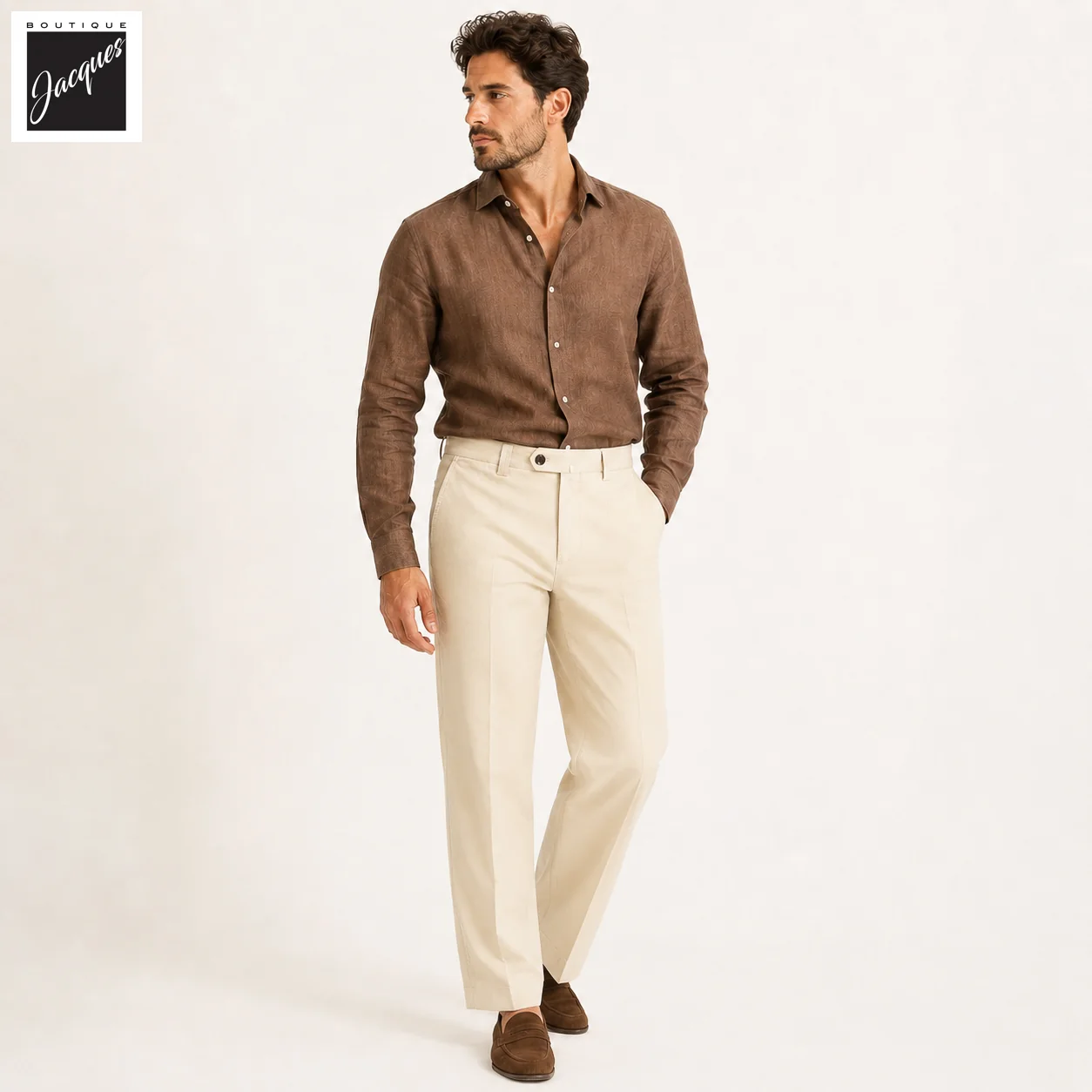 Ecru Cotton-Stretch Denim Negroni Wide Fit Chino Trousers - Berwich