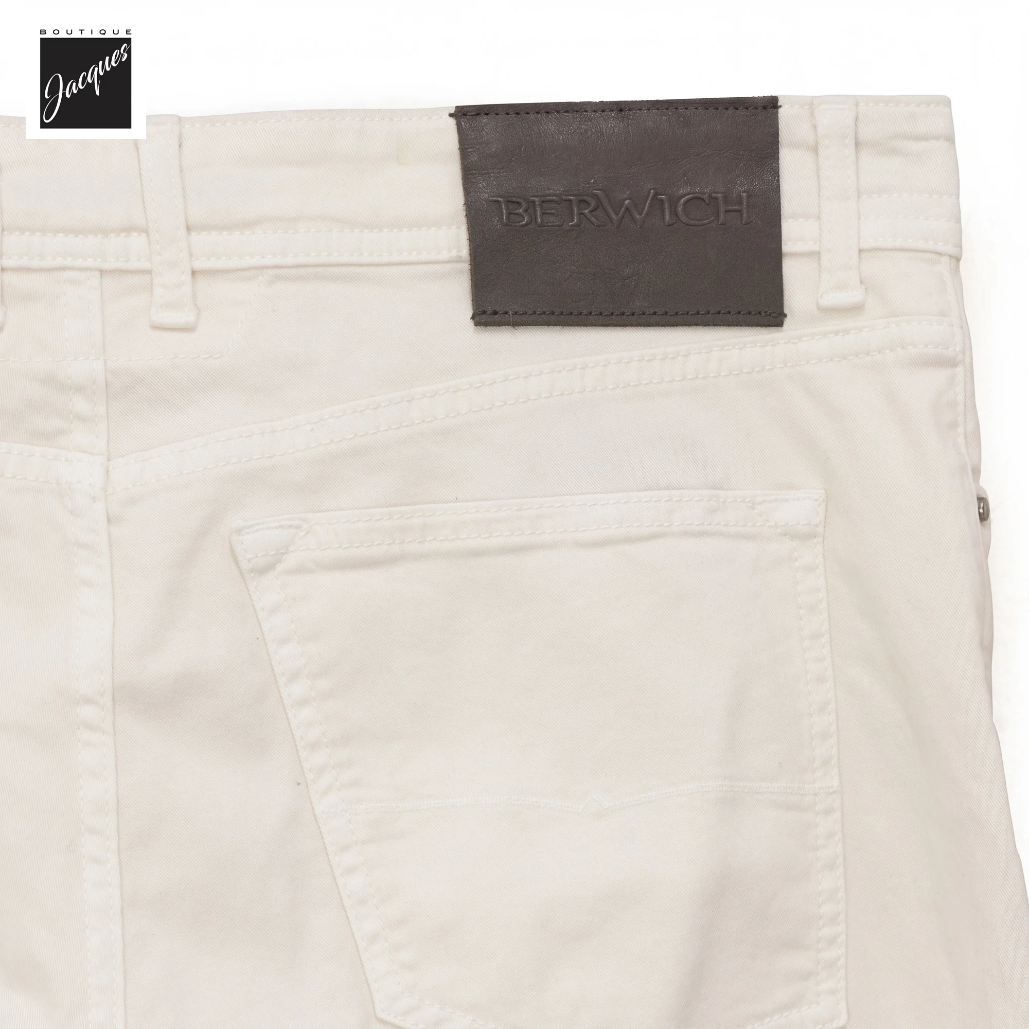 Ecru Gabardine Cotton-Stretch Morello Slim Fit Five Pocket Pants - Berwich - Image 4
