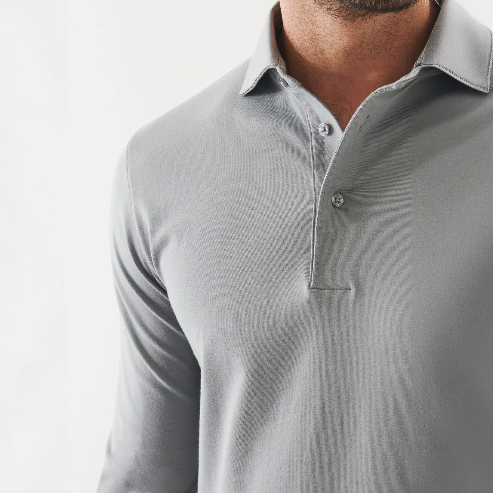 Gray Mist Mélange Long Sleeve Iconic Pima Stretch Polo - Patrick Assaraf - Image 4