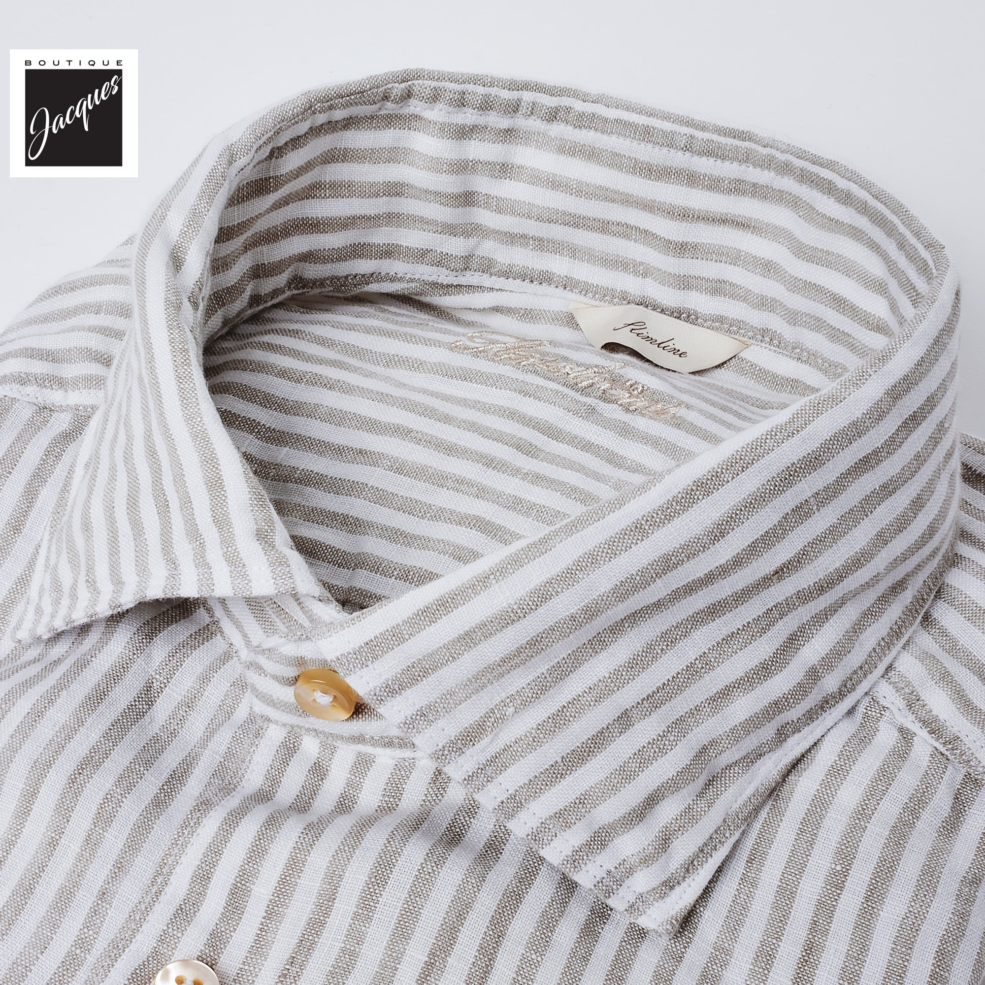 Gray Striped Linen Casual Slimline Shirt - Stenströms - Image 6