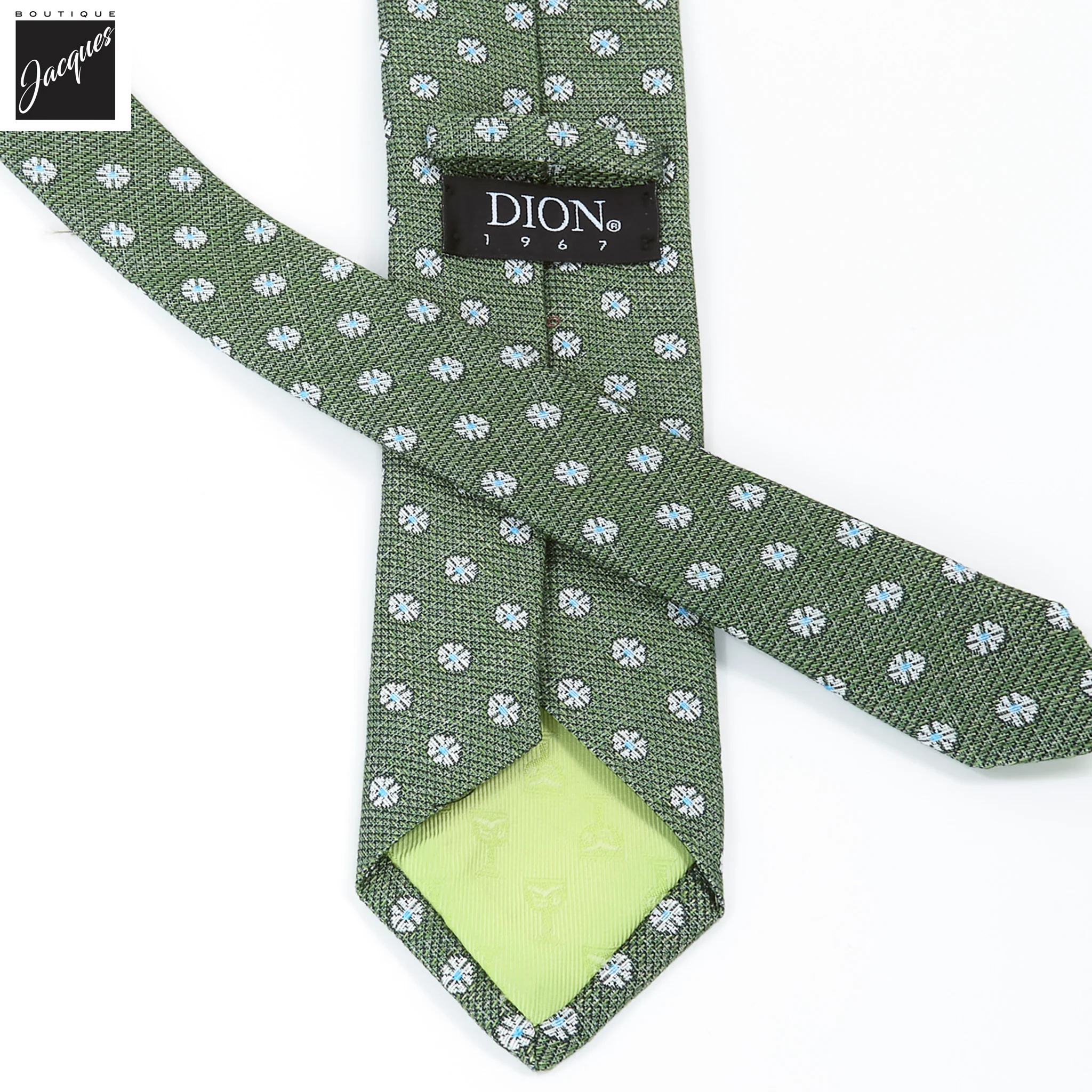 Green Mélange Floral Woven Silk-Linen Tie - DION - Image 3