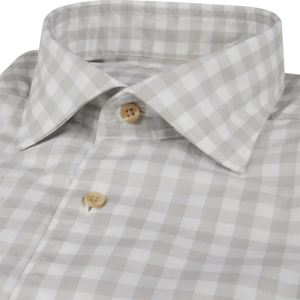 Grey/Beige Gingham Garment Wash Slimline Casual Shirt - Stenströms - Image 4