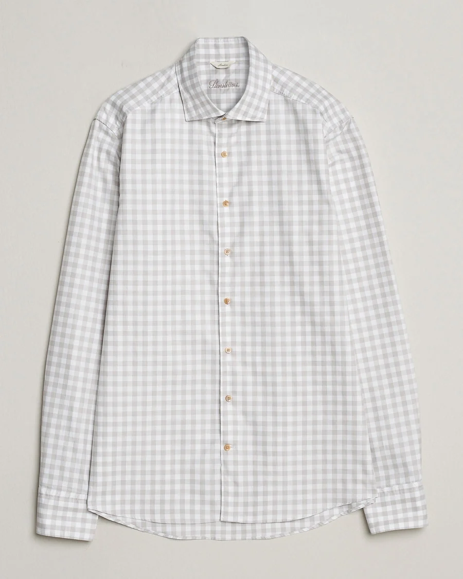 Grey/Beige Gingham Garment Wash Slimline Casual Shirt - Stenströms - Image 7