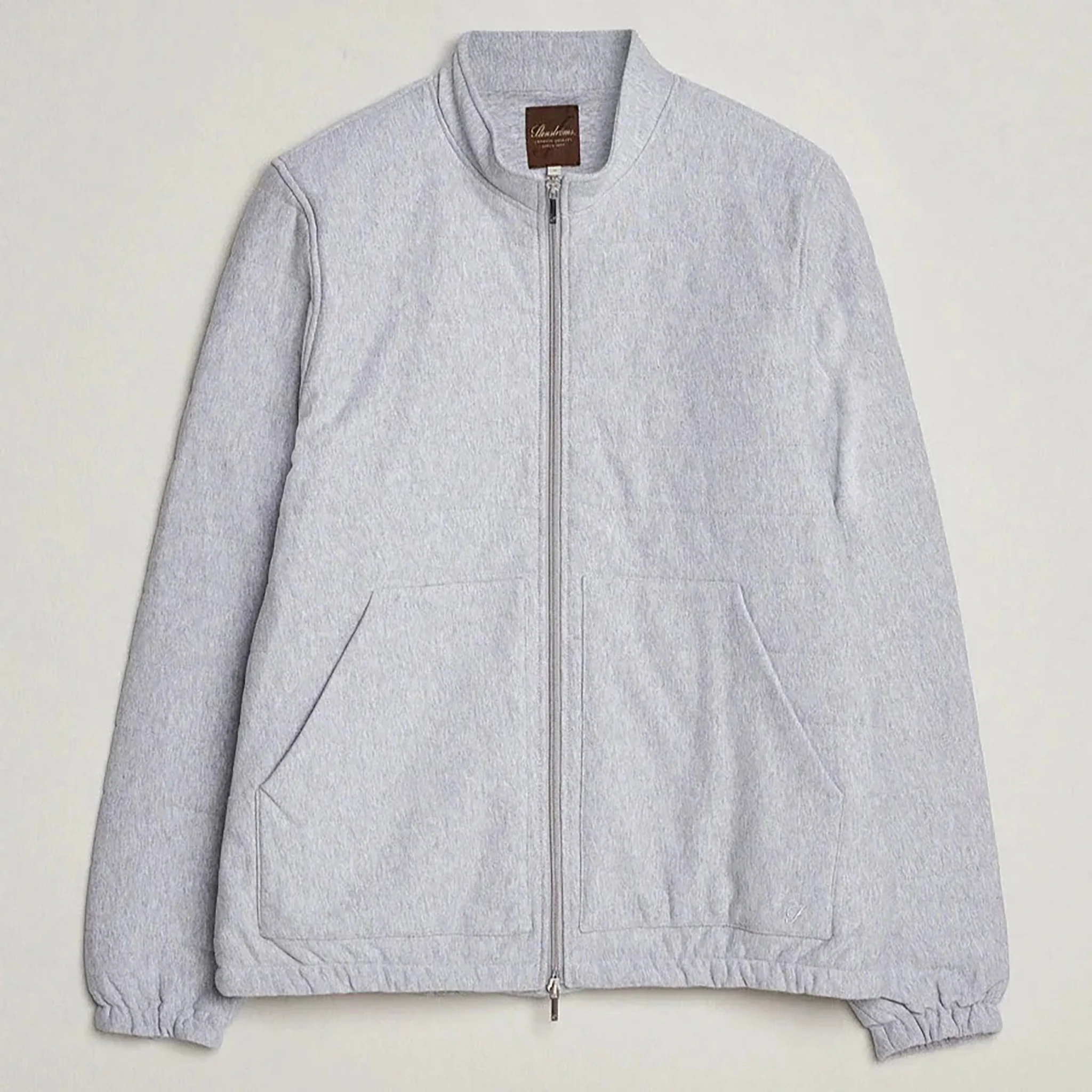 Light Grey Quilted Flannel Cotton Zip Bomber - Stenströms - Image 3