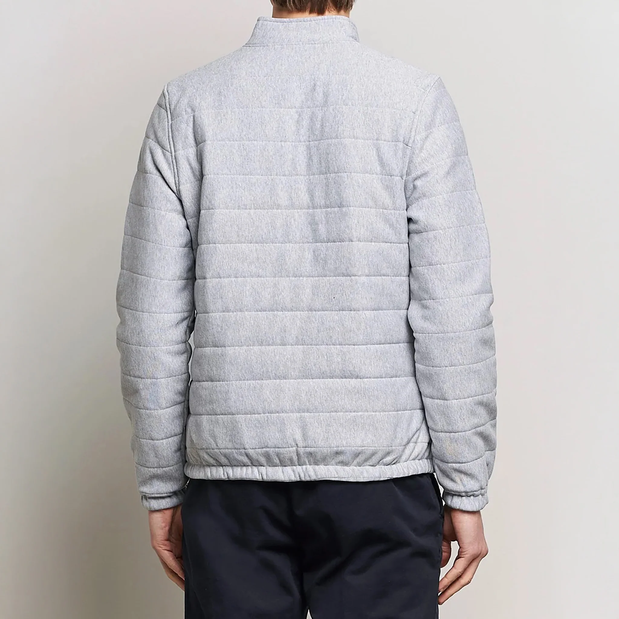 Light Grey Quilted Flannel Cotton Zip Bomber - Stenströms - Image 4