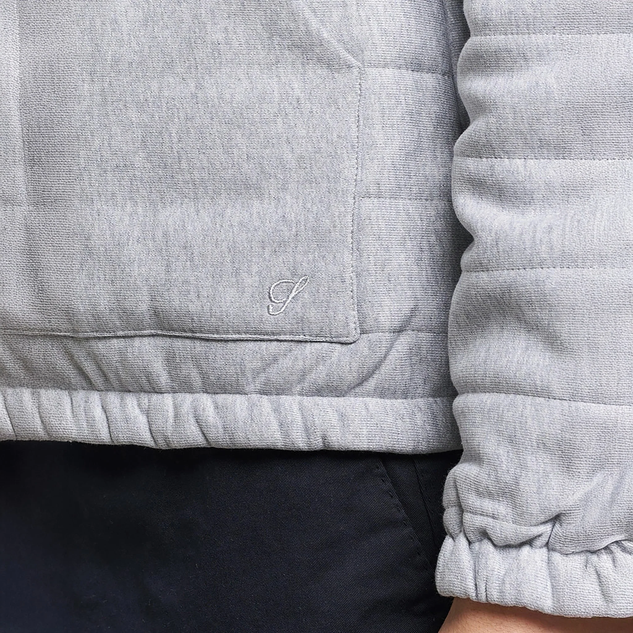 Light Grey Quilted Flannel Cotton Zip Bomber - Stenströms - Image 5