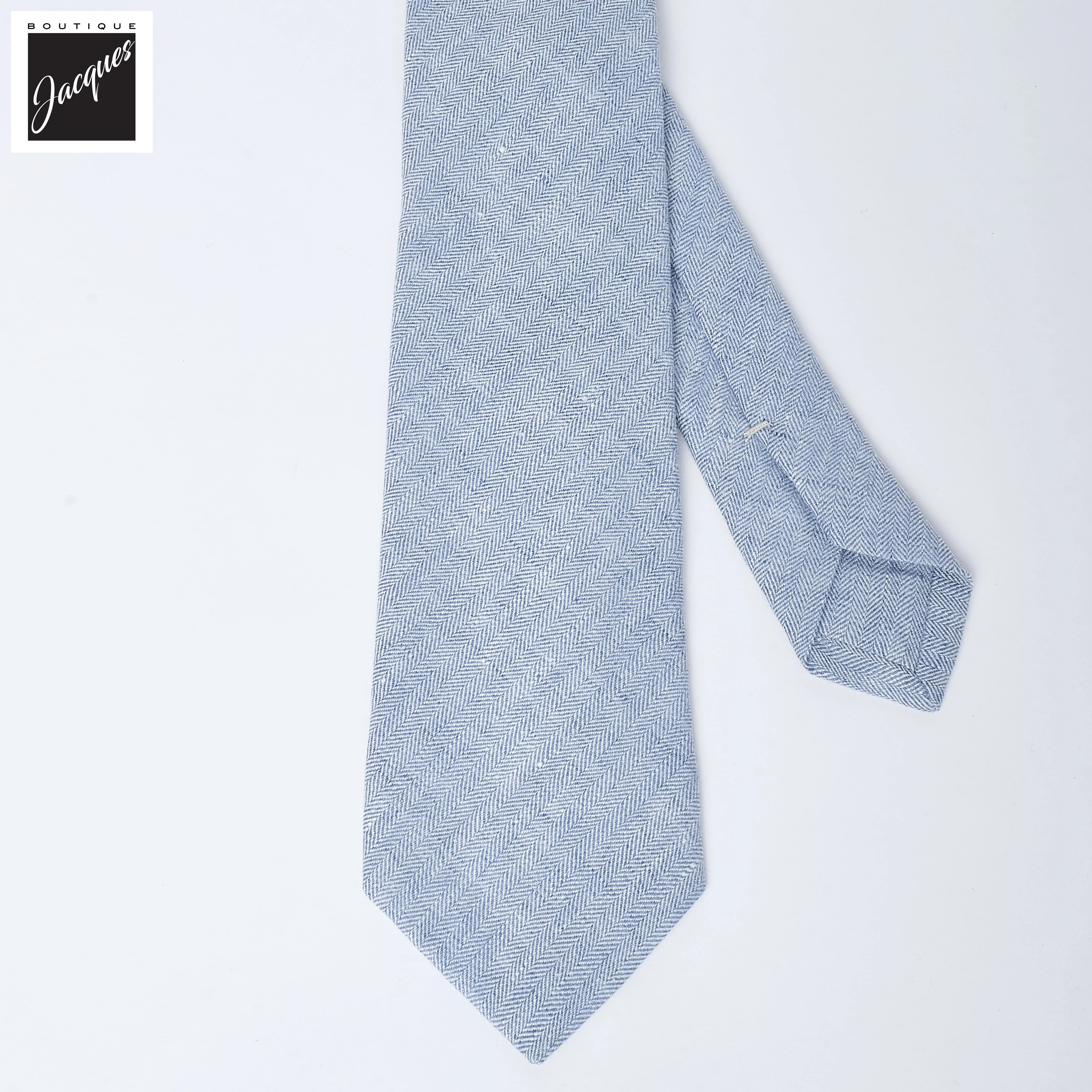 Ice Blue Herringbone Woven Linen Tie - Paolo Albizzati - Image 3