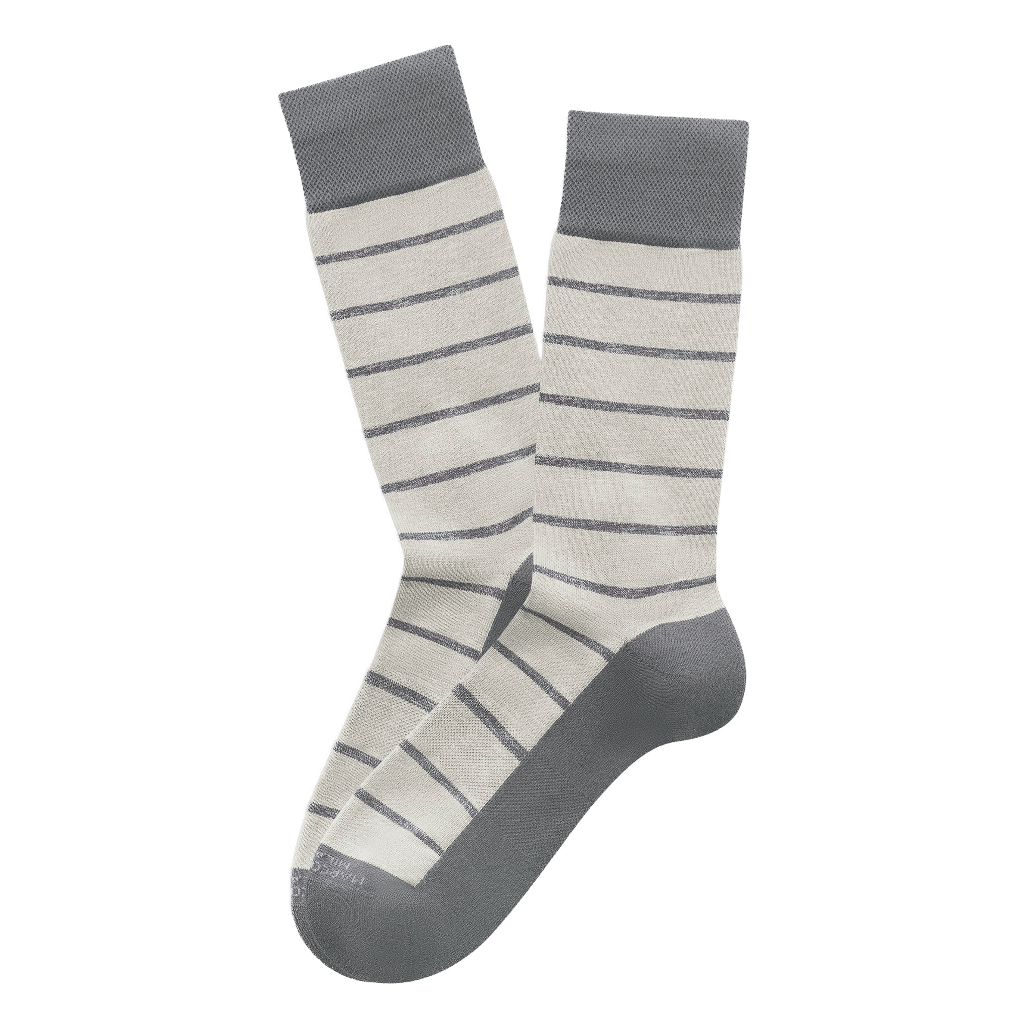 Ice Gray Pima Cotton Classic Stripe Mid-Calf Sneaker Socks - Marcoliani