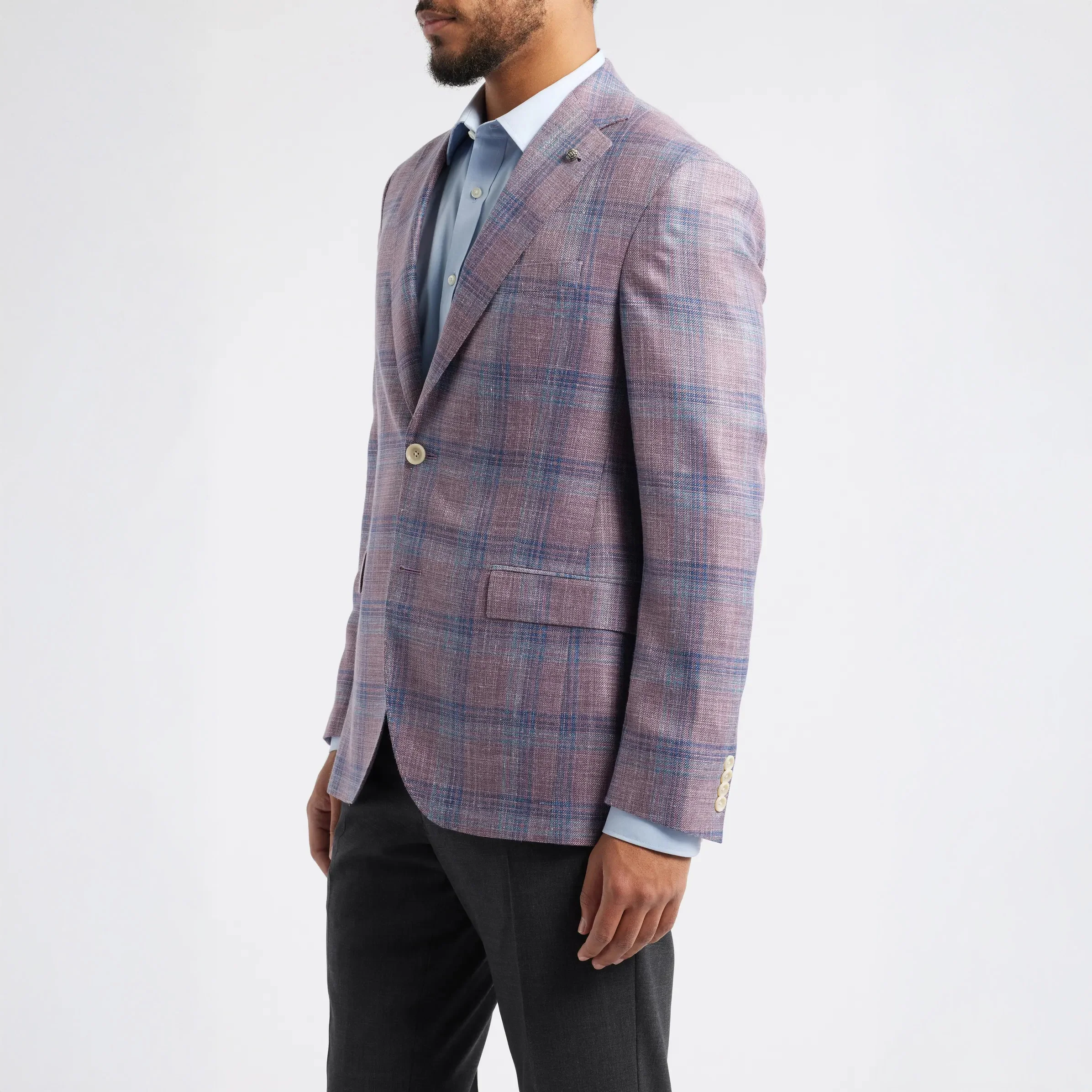 Lavender Check Wool/Silk/Linen Midland Contemporary Fit Sport Jacket - Jack Victor - Image 3