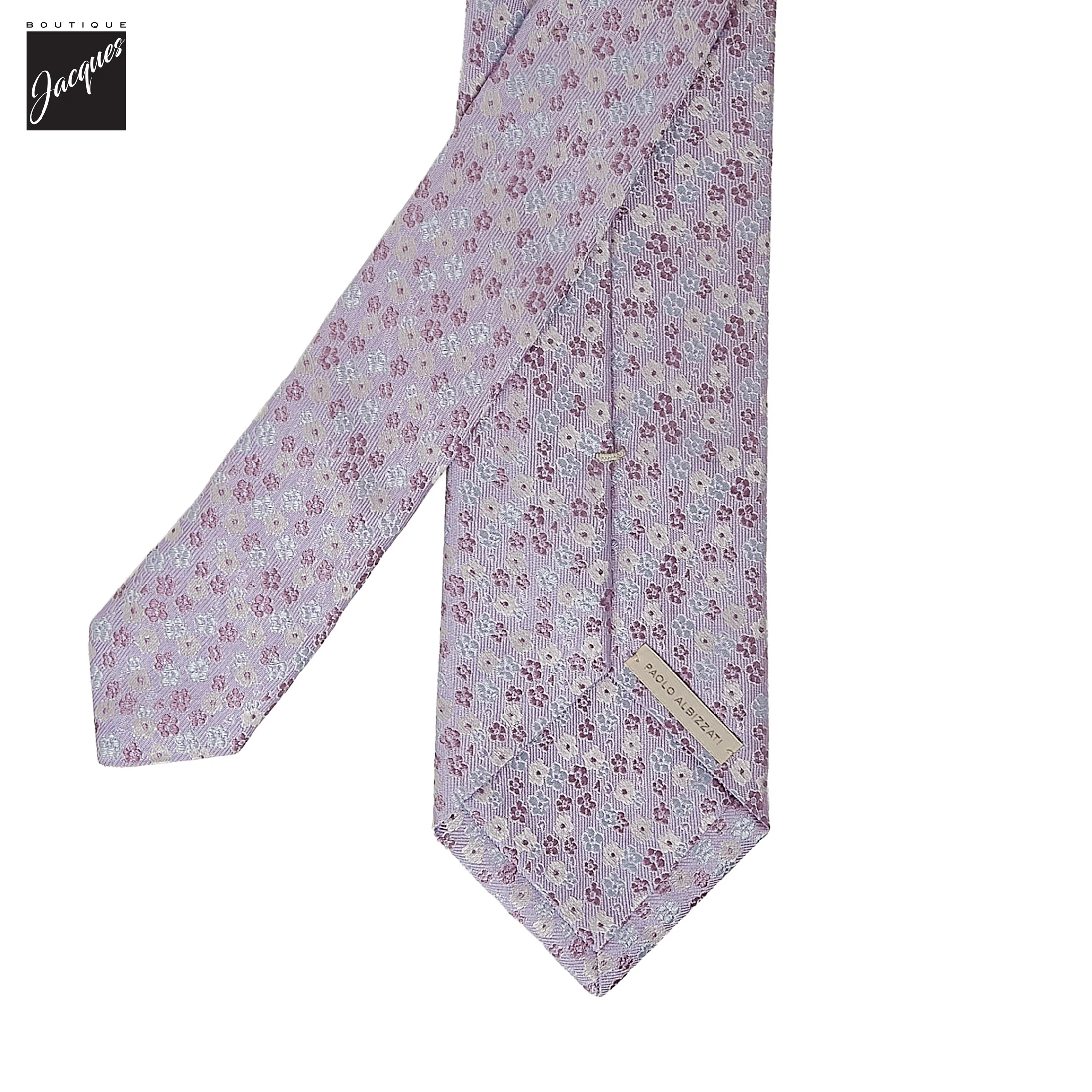 Lavender Floral Pattern Woven Silk Tie - Paolo Albizzati - Image 3