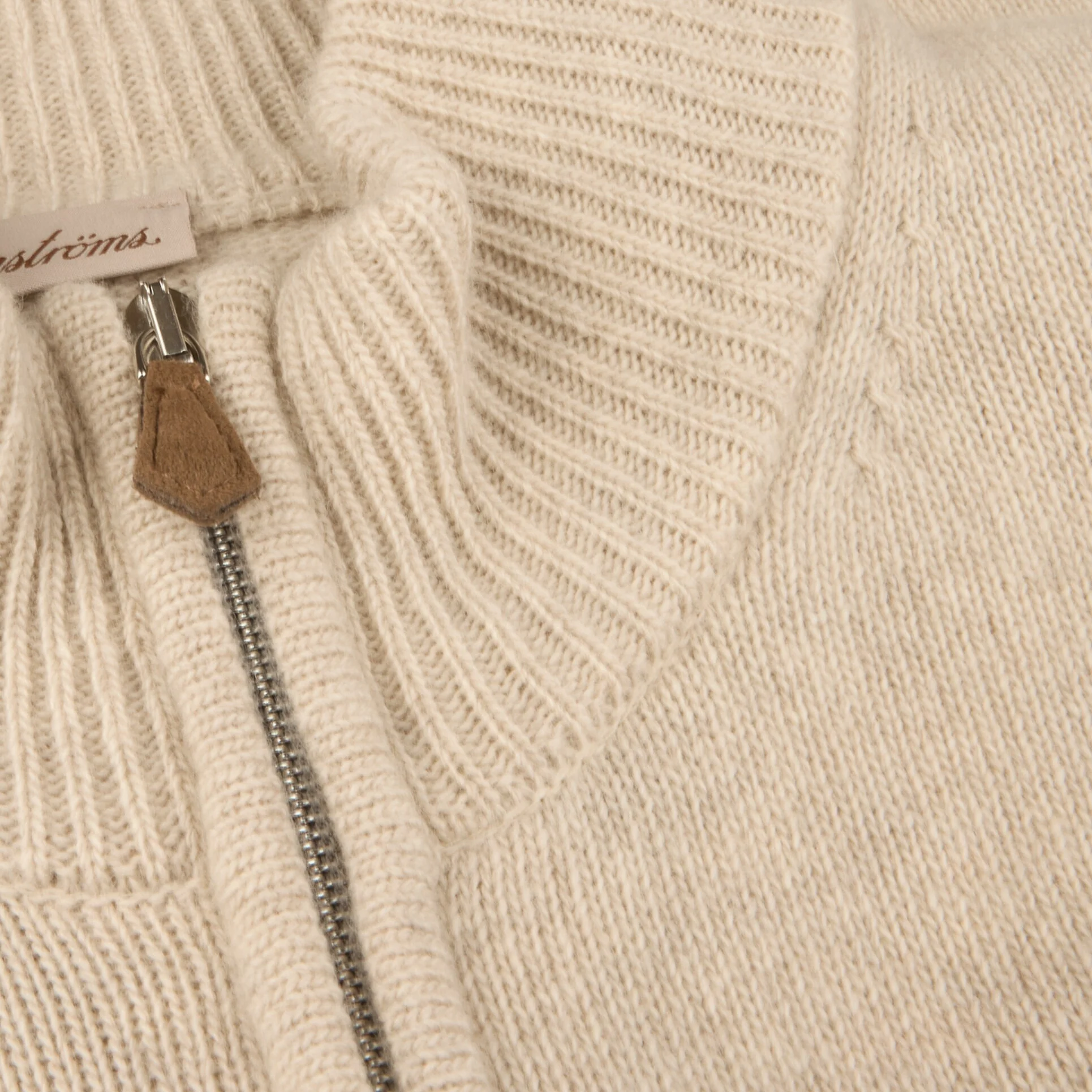 Light Beige Chunky Merino Wool Full Zip Sweater - Stenströms - Image 3