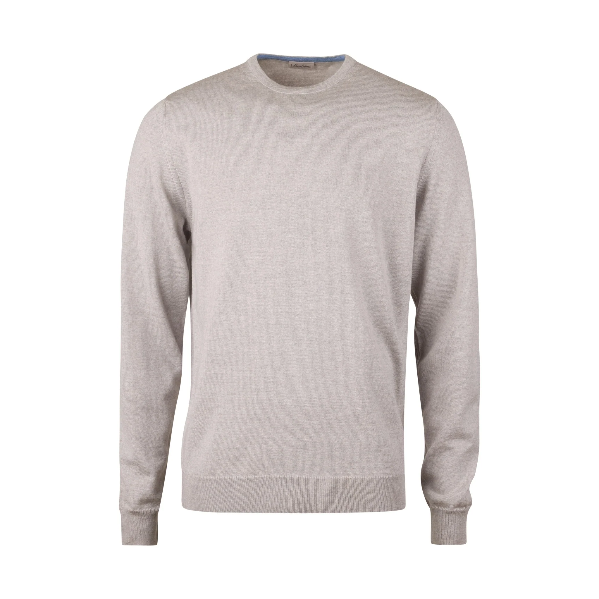 Light Beige Merino Wool Crew Neck Sweater w/ Elbow Patches - Stenströms