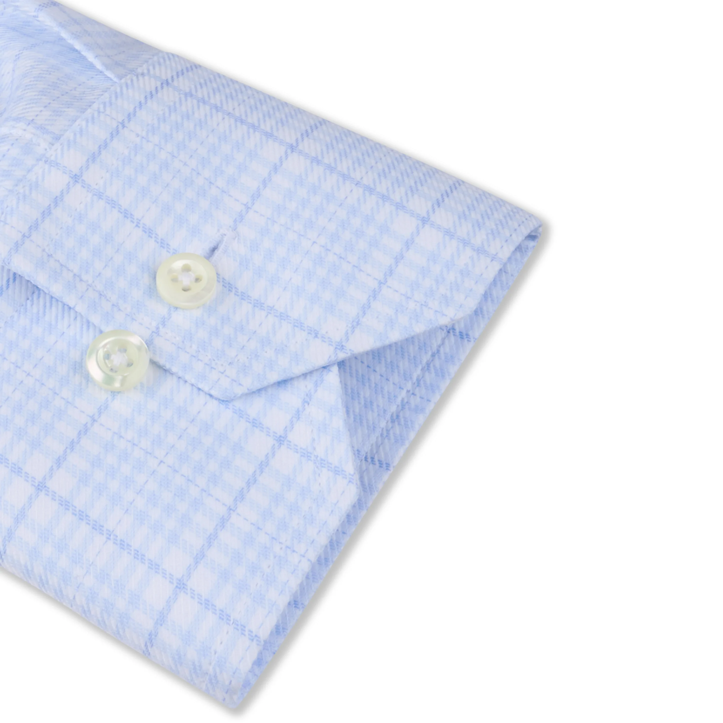 Light Blue Checked Twofold Cotton Stretch Slimline Shirt - Stenströms - Image 3