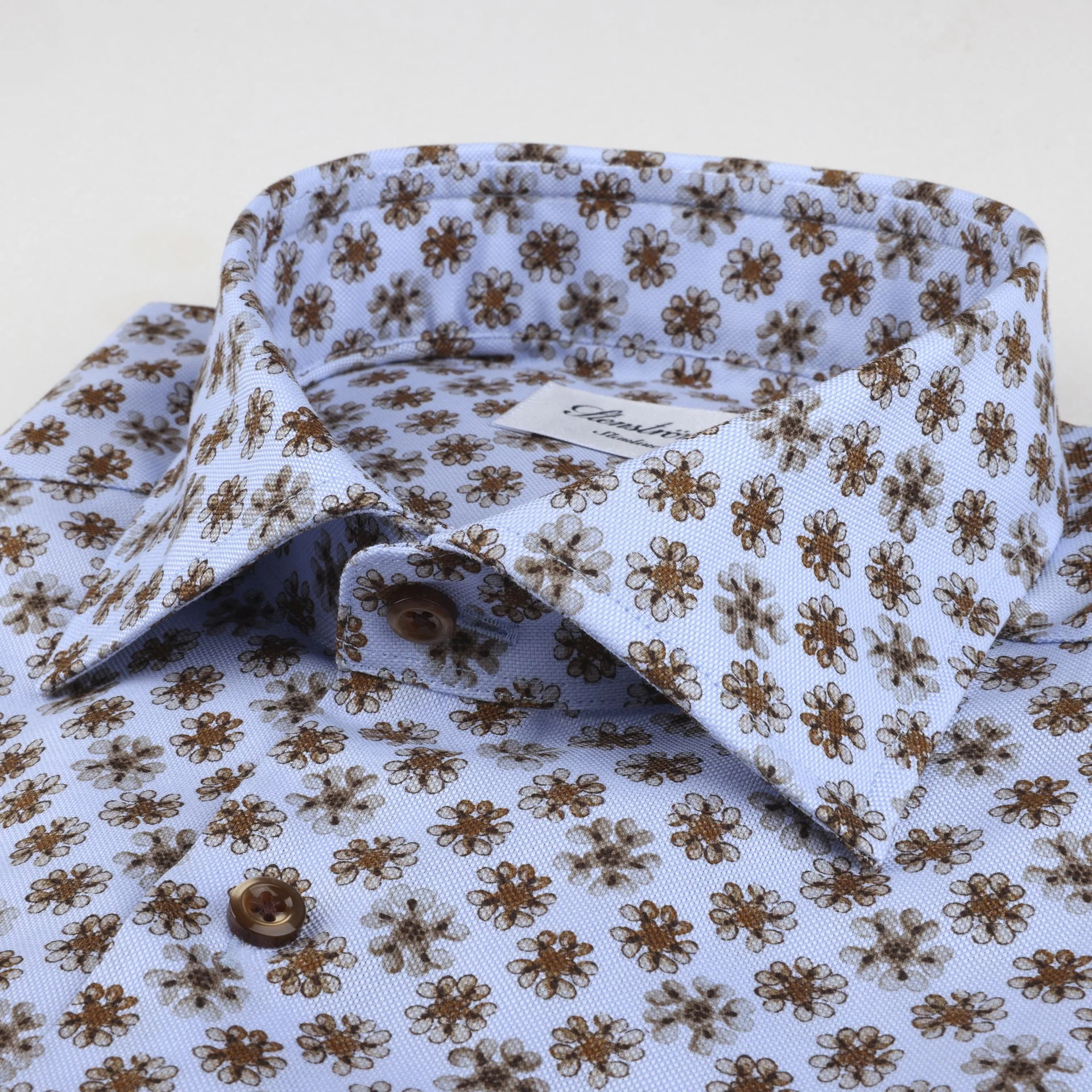 Light Blue Floral Oxford Shirt Fitted Shirt - Stenströms - Image 2