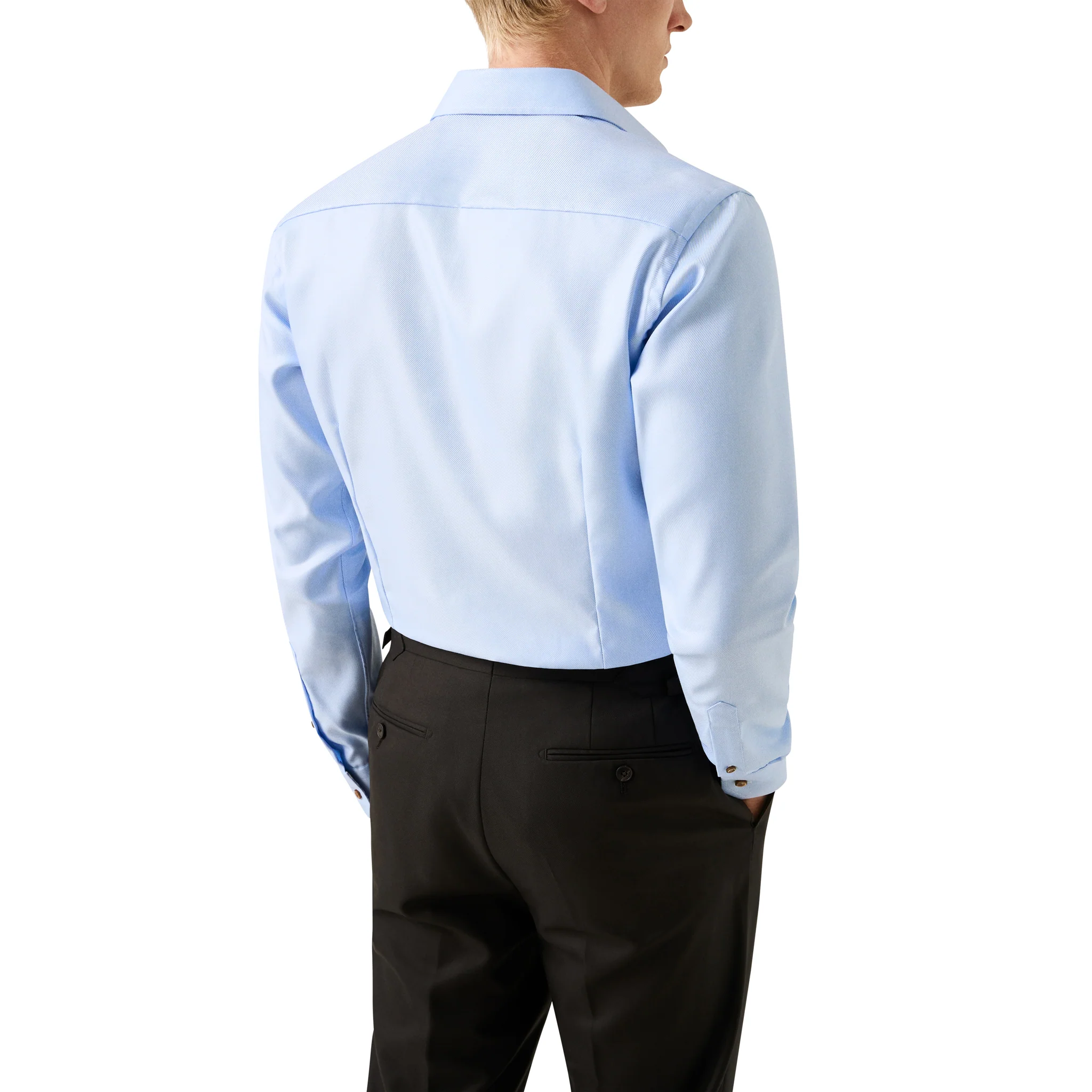 Light Blue Geometric Trim Textured Twill Slim Fit Shirt - ETON - Image 4