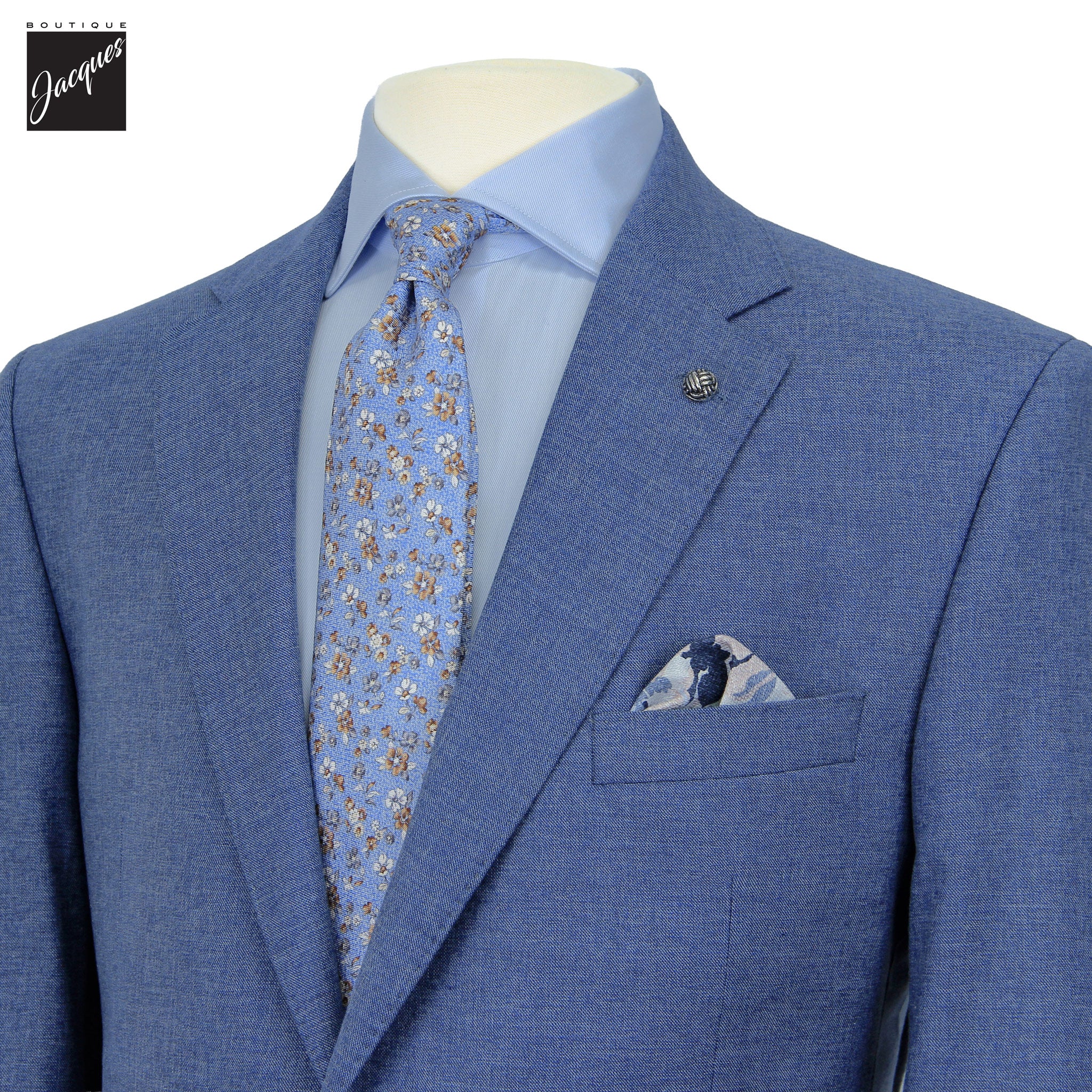 Light Blue Neat Wool/Cotton/Silk Stretch Esprit Modern Fit Suit - Jack Victor - Image 2