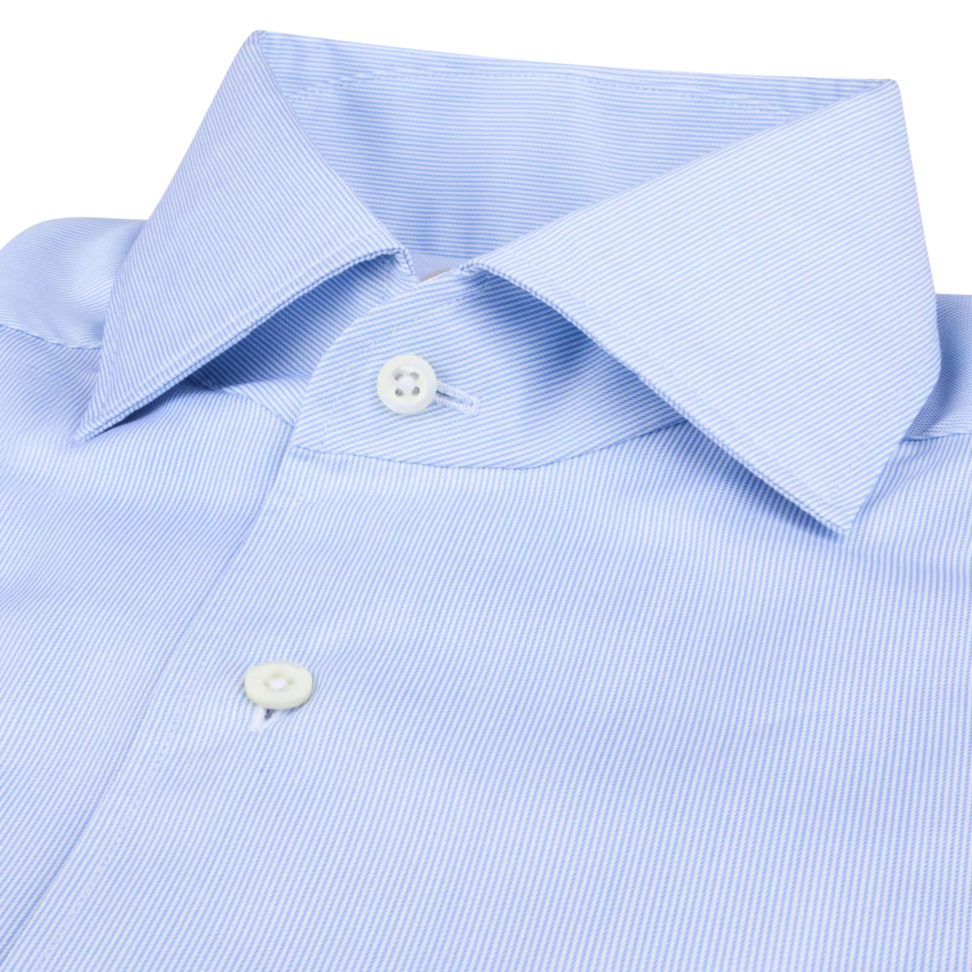 Light Blue Fine Striped Twill One-Piece Collar Slimline Casual Shirt - Stenströms - Image 2