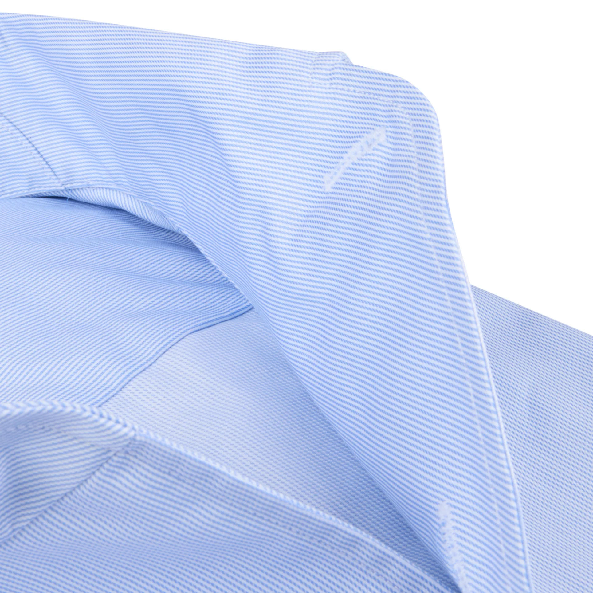 Light Blue Fine Striped Twill One-Piece Collar Slimline Casual Shirt - Stenströms - Image 3
