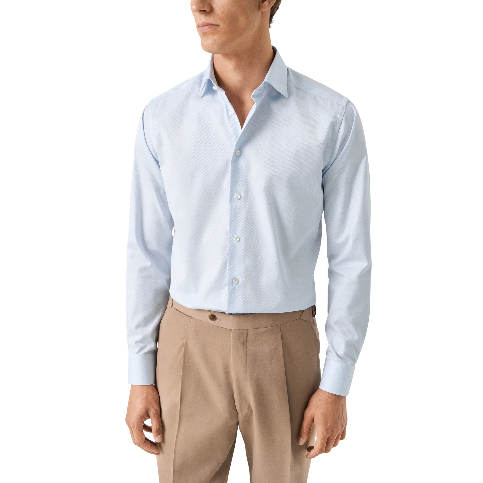 Light Blue Semi-Solid Supima 120 Elevated Piqué Slim Fit Dress Shirt - ETON - Image 2