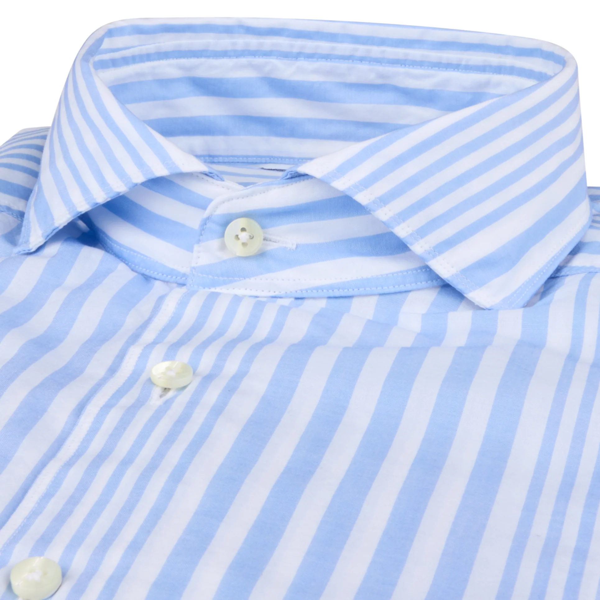 Light Blue Striped Cotton Poplin Slimline Casual Shirt - Stenströms - Image 2