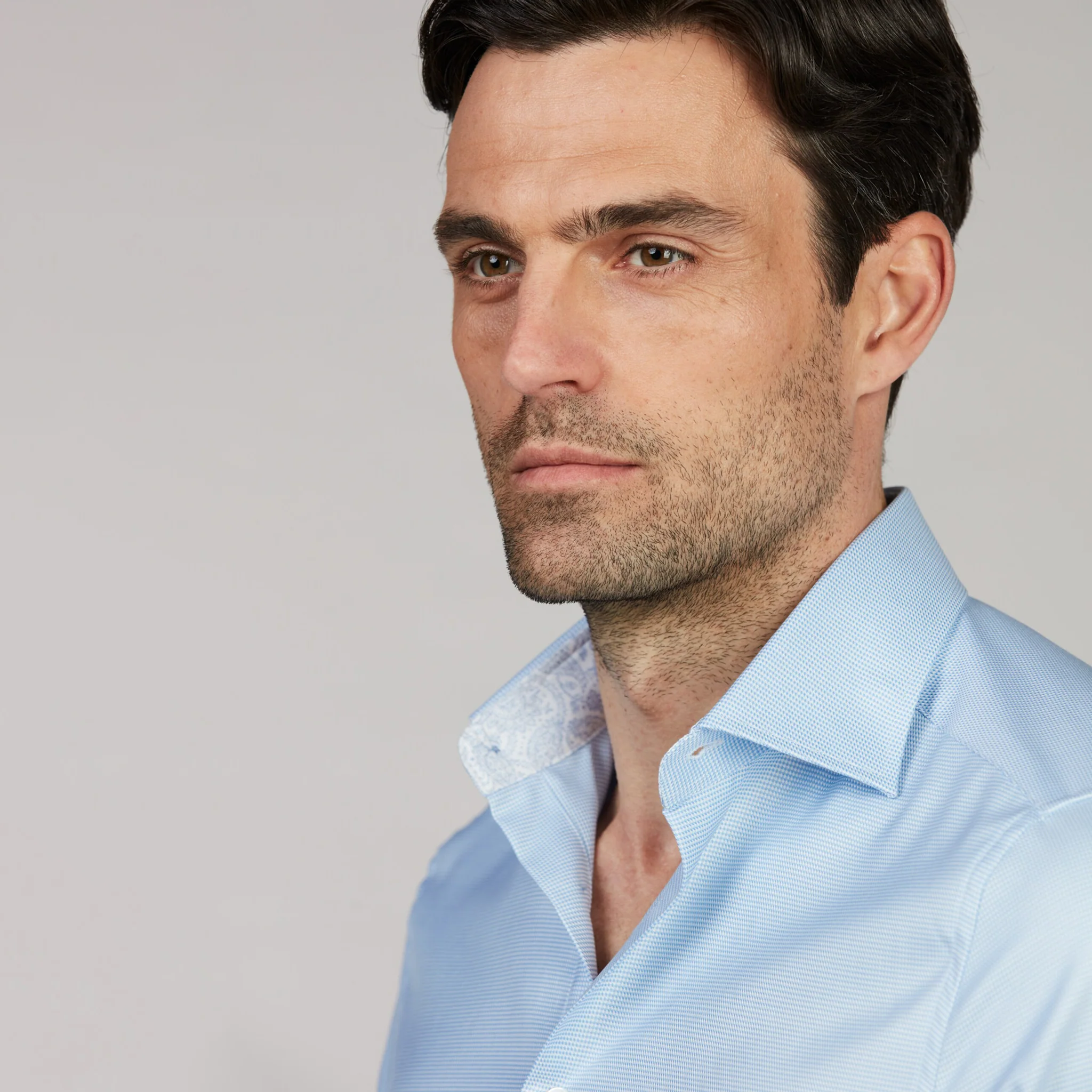 Light blue Twill Slimline Shirt with Paisley Contrast Trims - Stenströms - Image 2