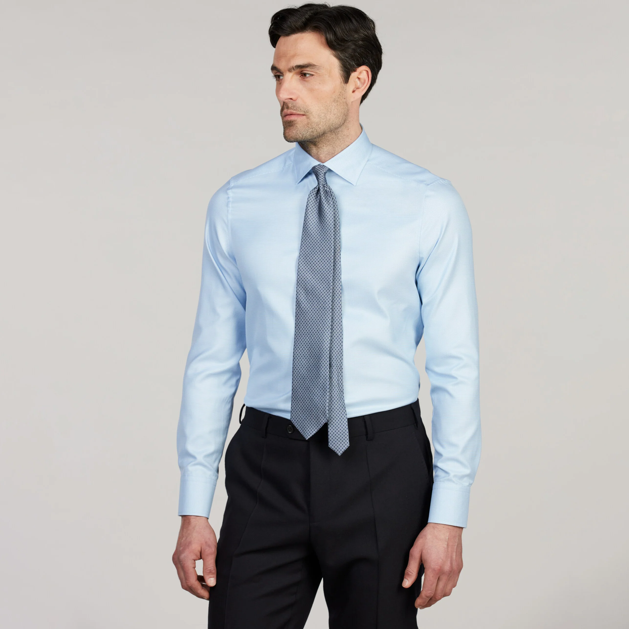 Light blue Twill Slimline Shirt with Paisley Contrast Trims - Stenströms - Image 3