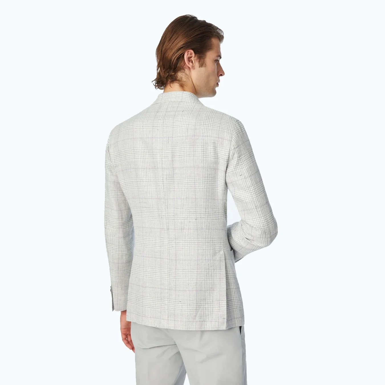 Light Gray Prince of Wales Linen-Cotton Contemporary Fit Sport Jacket - L.B.M 1911 - Image 2