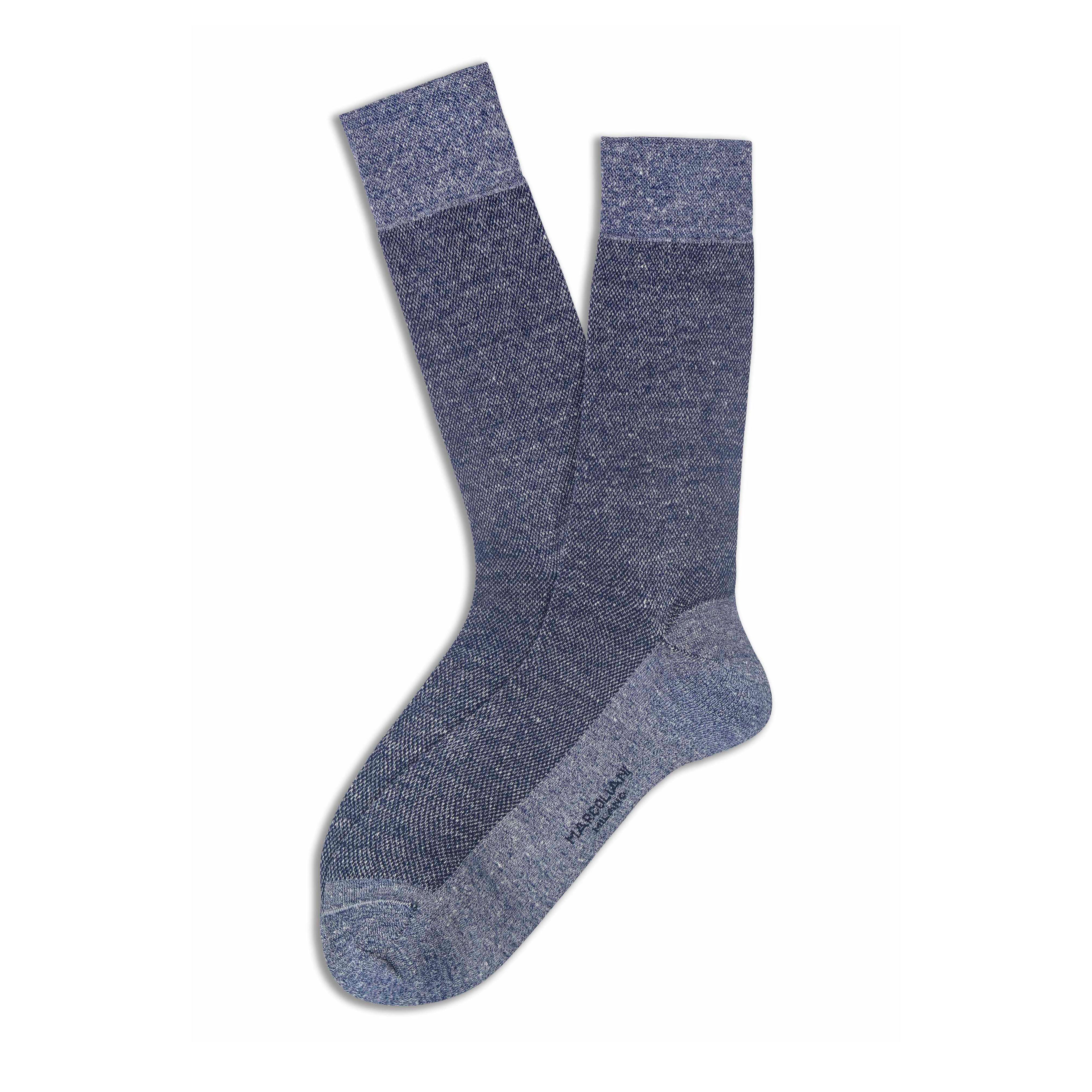 Marina Blue Linen-Blend Piqué Textured Mid-Calf Socks - Marcoliani
