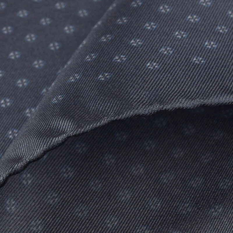 Blue/Gray Micro Floral Printed Silk Hankie - Stenströms - Image 2