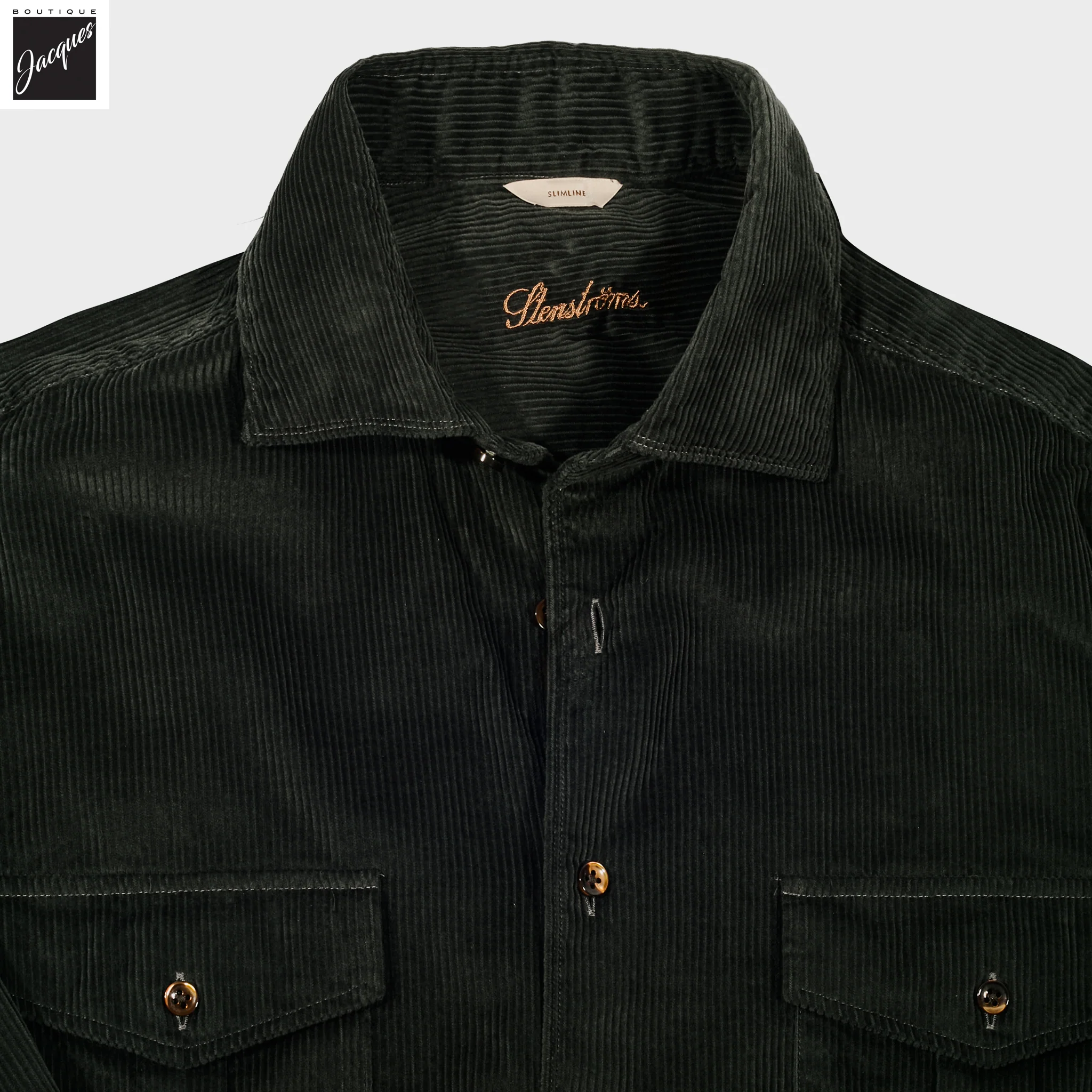 Moss Green Corduroy Slimline Overshirt - Stenströms - Image 3