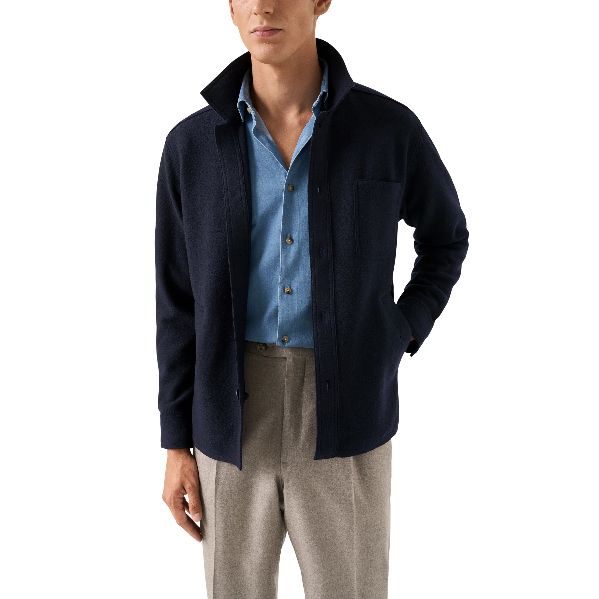 Navy Blue Boiled Wool Overshirt - ETON - Image 2