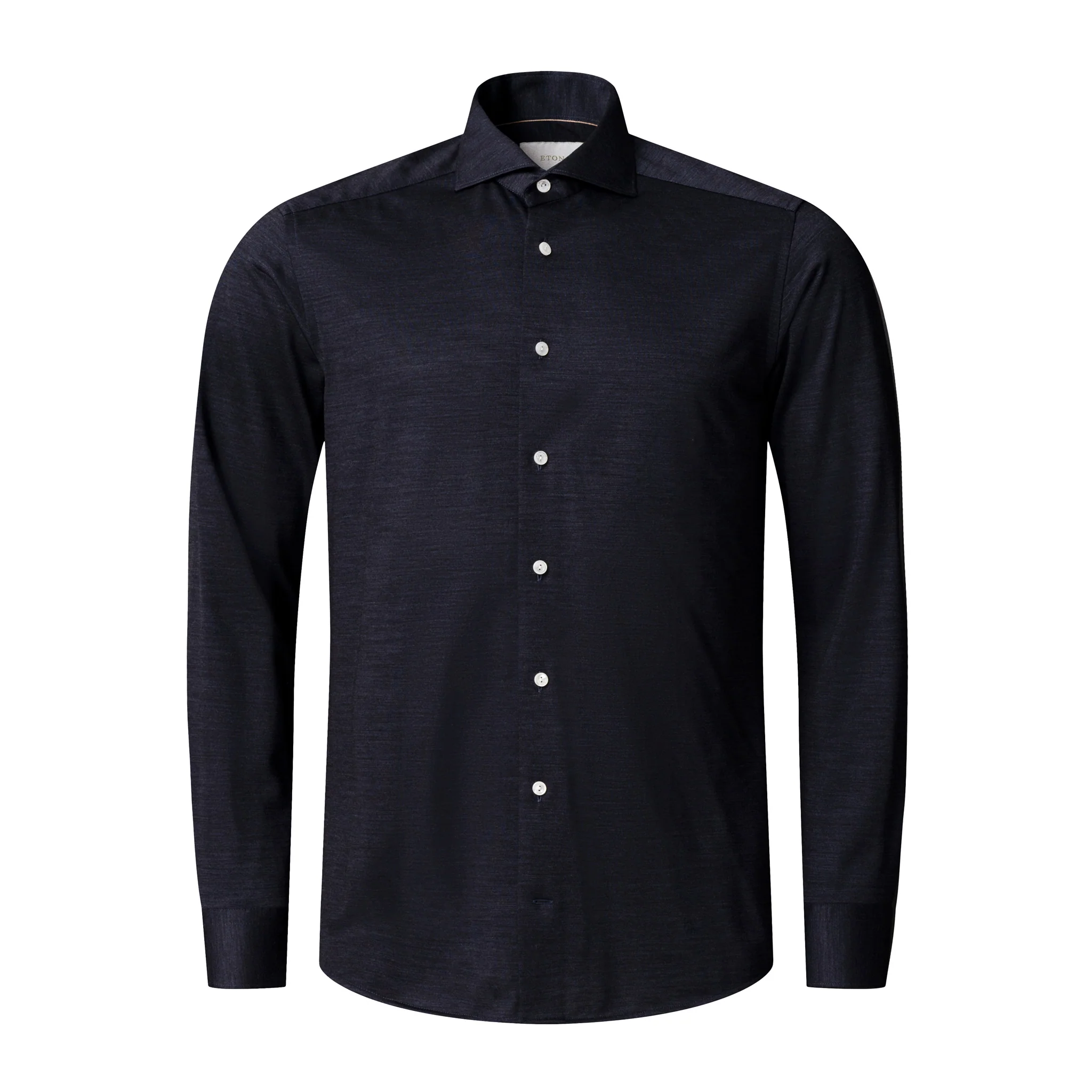 Navy Blue Knitted Merino Wool Slim Fit Casual Shirt - ETON - Image 2