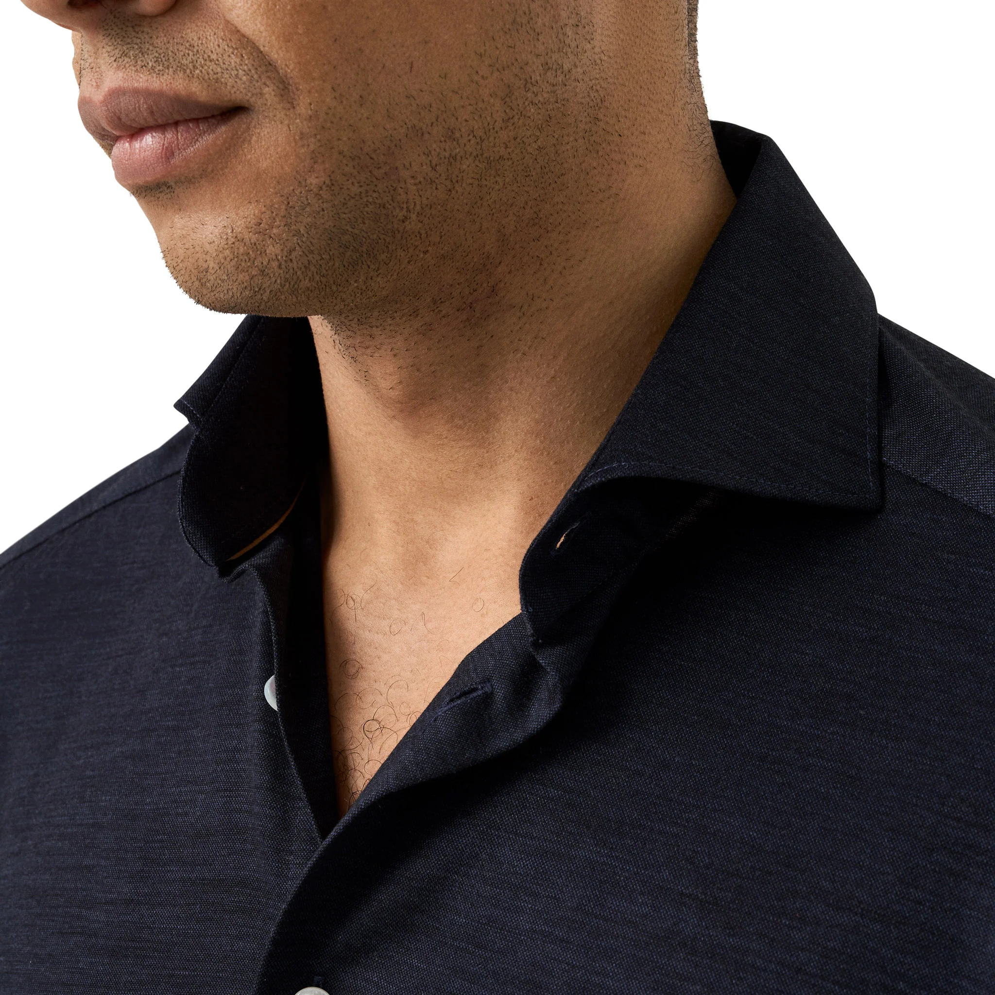 Navy Blue Knitted Merino Wool Slim Fit Casual Shirt - ETON - Image 3
