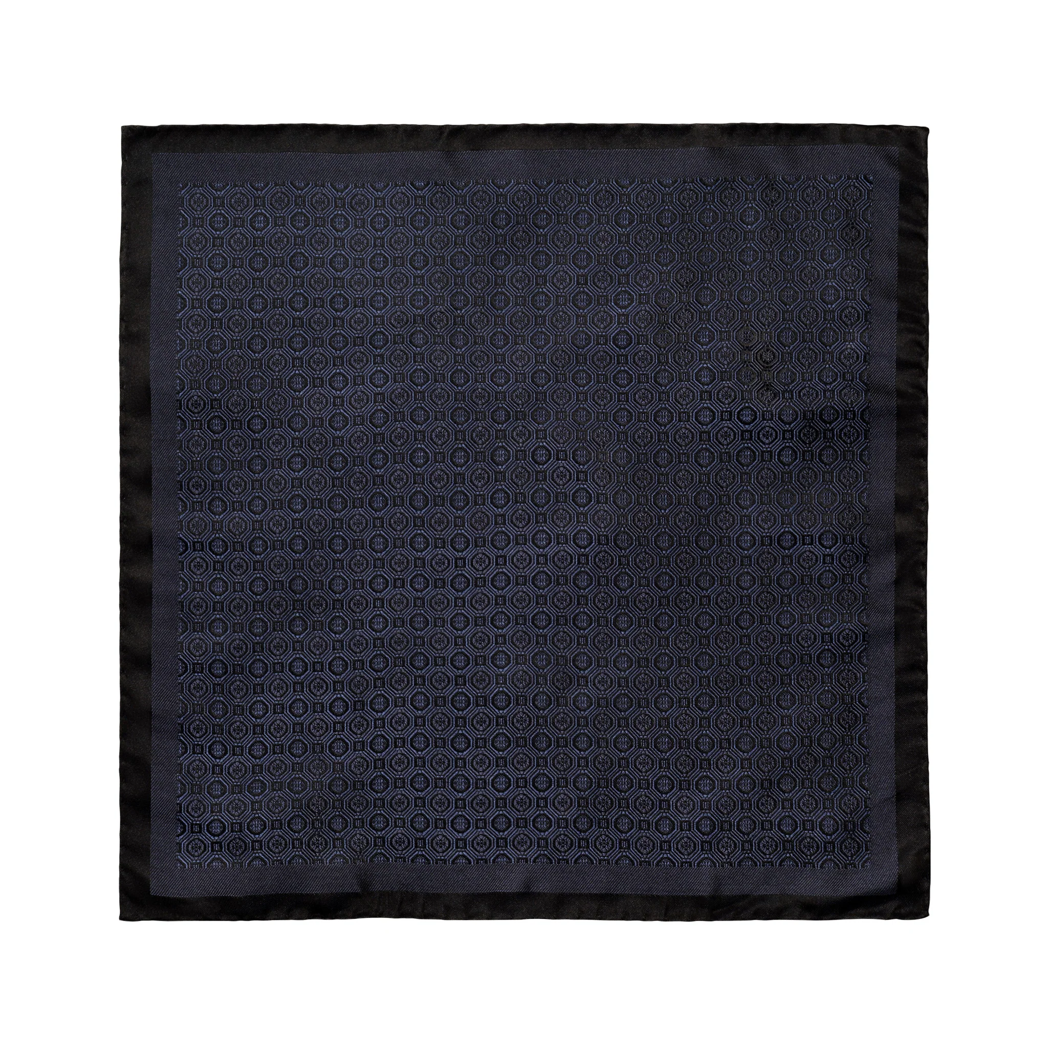 Navy Blue Medallion Woven Silk Pocket Square - ETON - Image 2