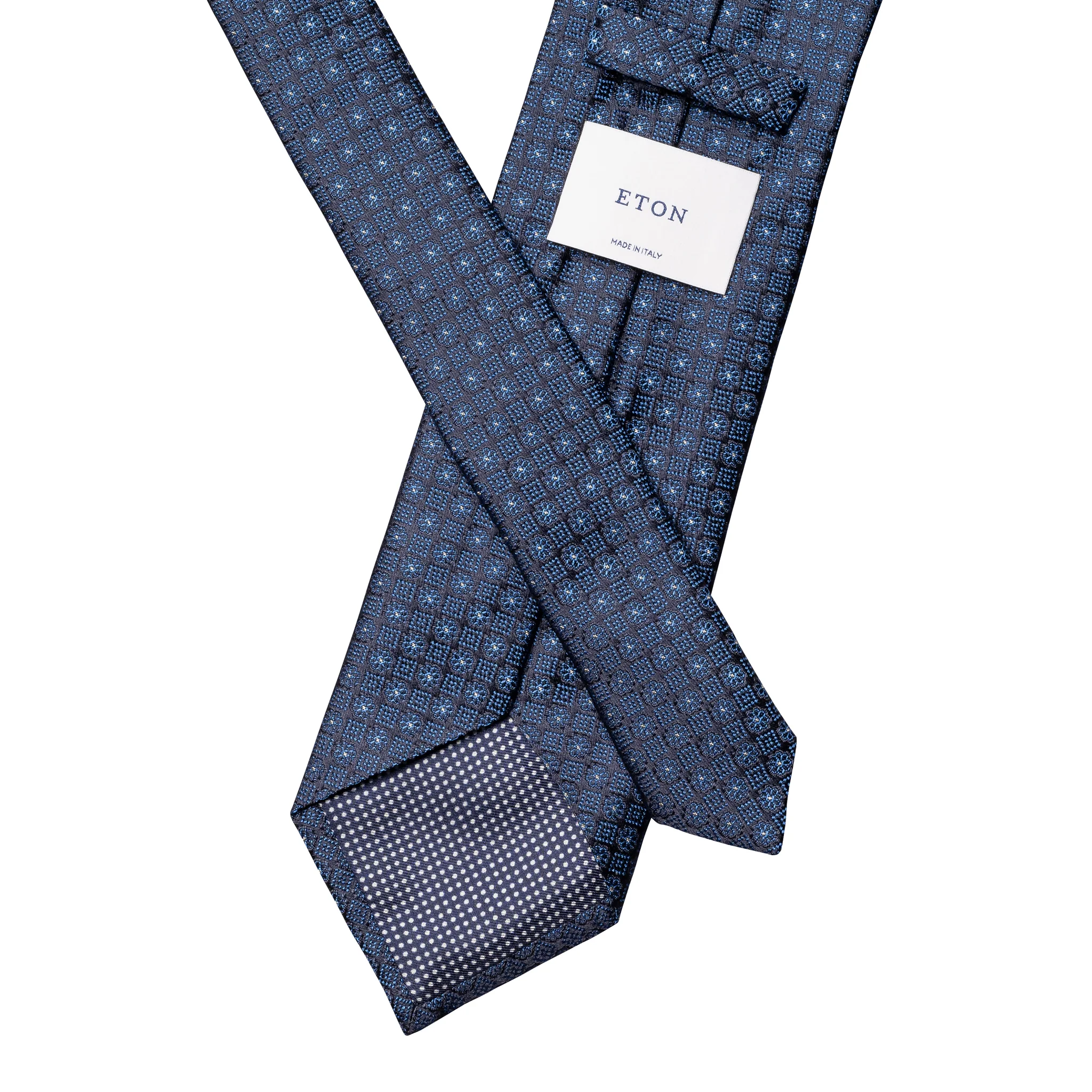 Navy Blue Medallion Woven Silk Tie - ETON - Image 4