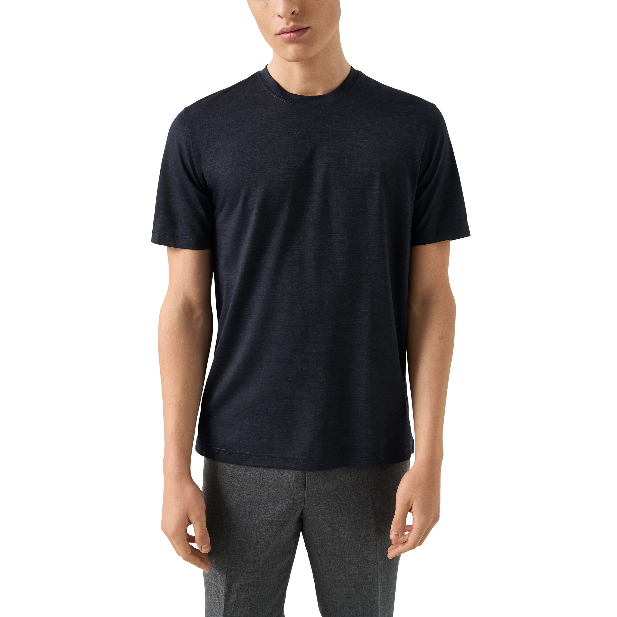 Navy Blue Merino Wool Lyocell Crew Neck T-shirt - ETON