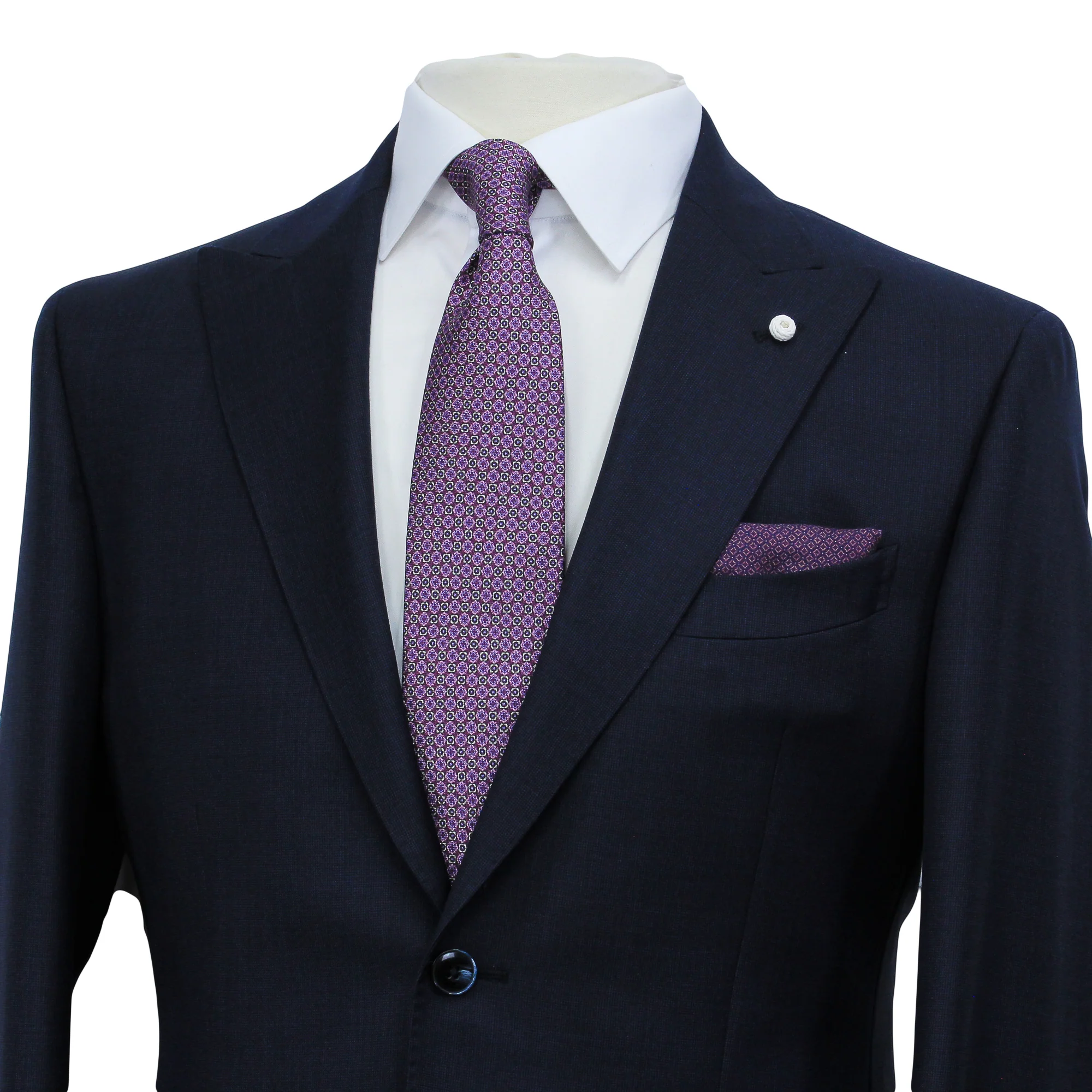 Navy Blue Nailhead Wool Mantua Slim Fit Suit Peak Lapel - Luigi Bianchi - Image 2
