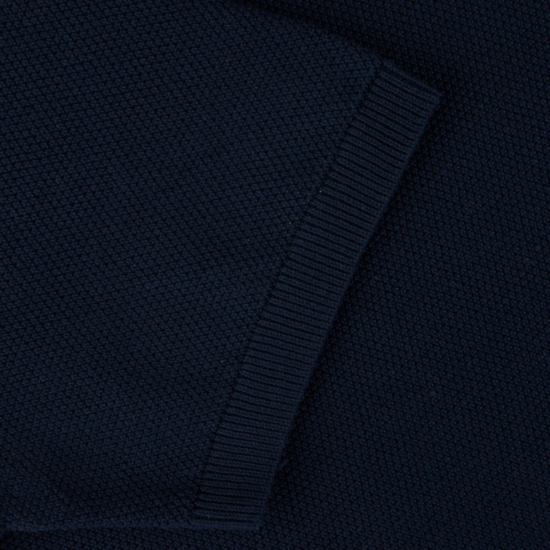 Navy Blue Organic Cotton Woven Knit Zip Polo Shirt - Stenströms - Image 4