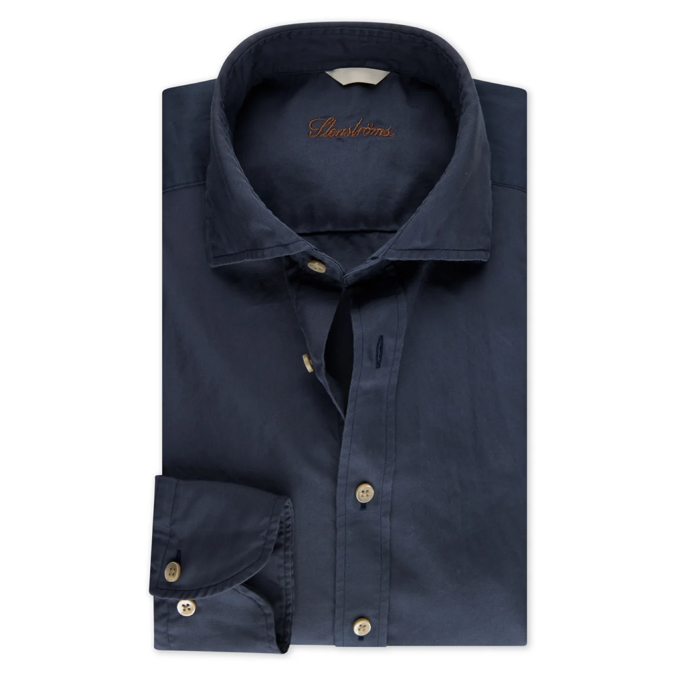 Navy Blue Solid Lyocell Slimline Casual Shirt - Stenströms