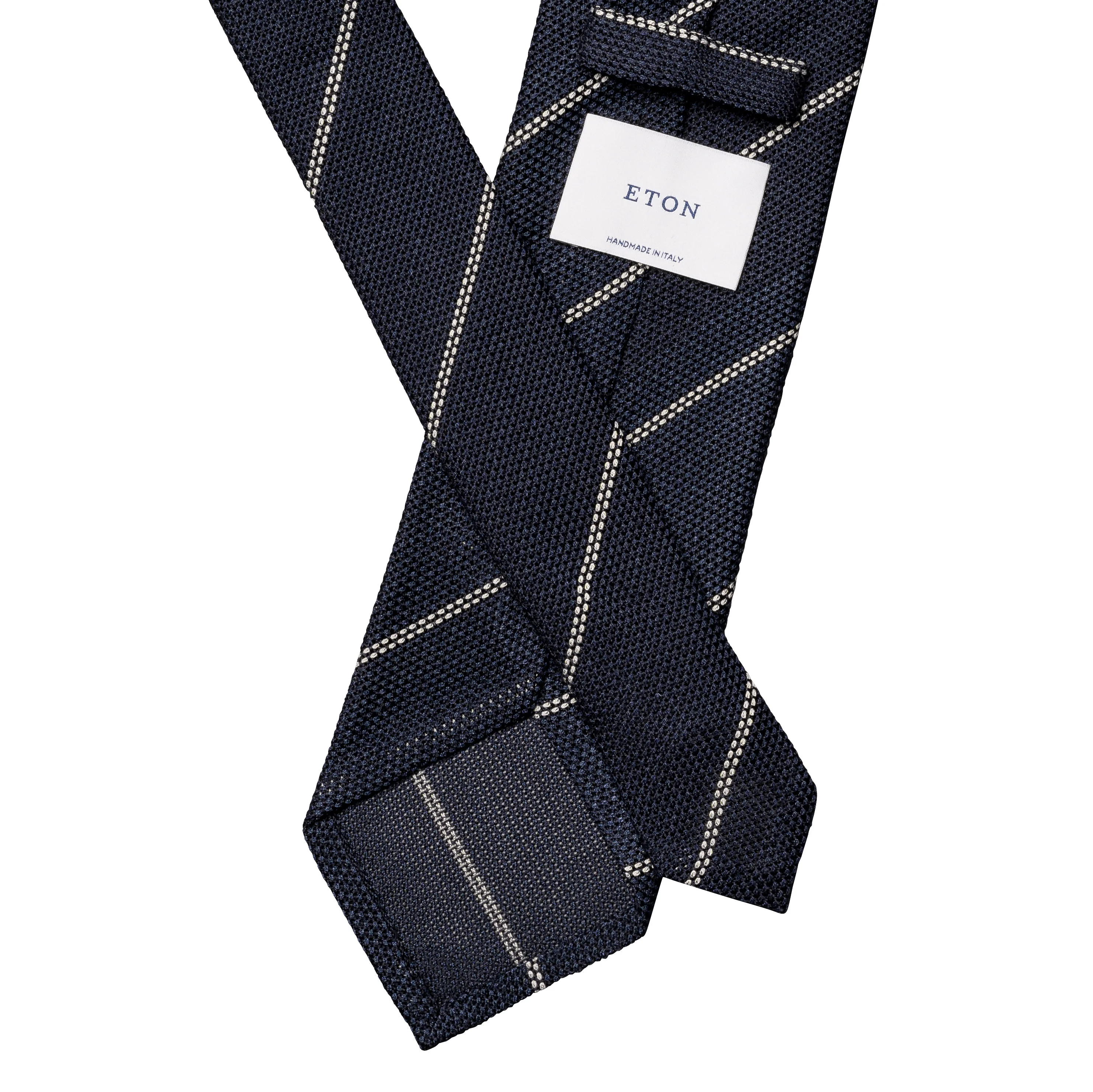 Navy Blue Striped Grenadine Silk Tie - ETON - Image 4