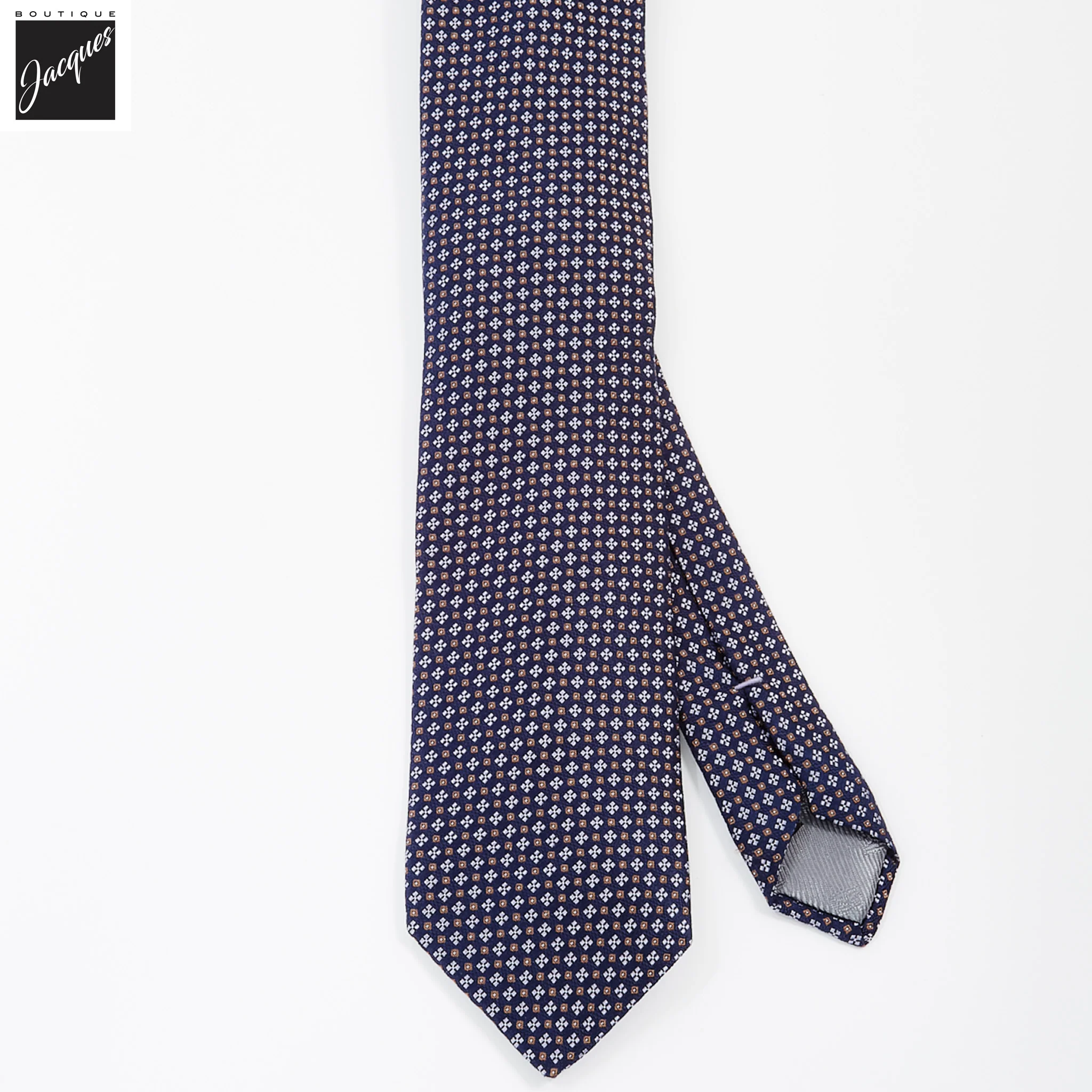 Navy Micro Neat Clover Woven Jacquard Italian Silk Tie - DION