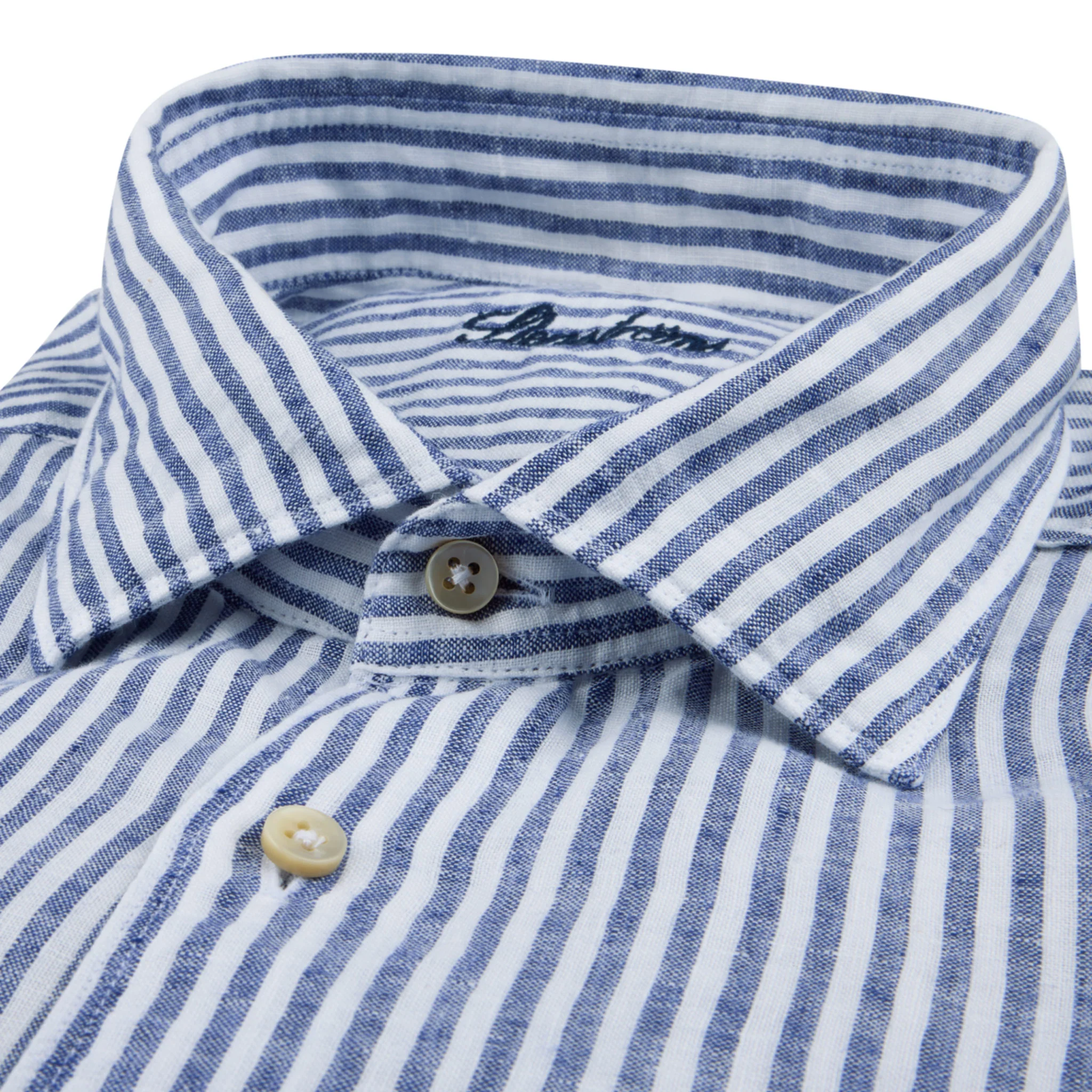 Navy Striped Linen Casual Fitted Body Shirt - Stenströms - Image 2